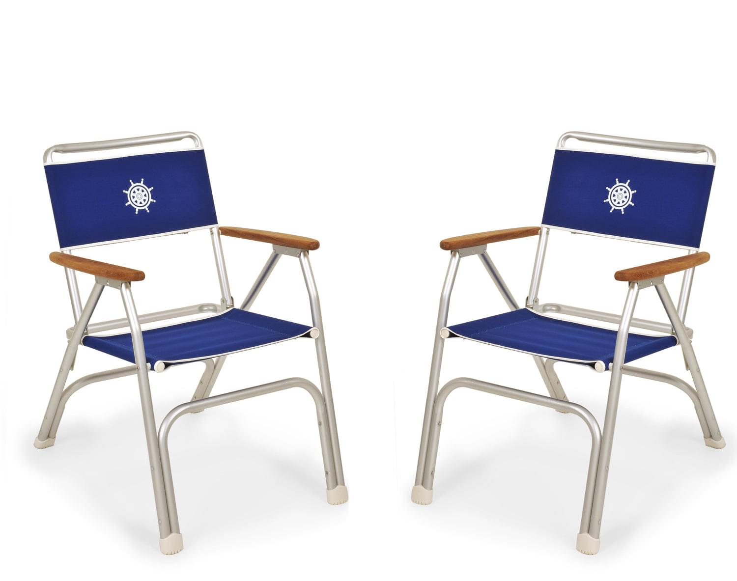 FORMA MARINE Boat Chair Folding Aluminum Blue Fabric with Bamboo Armrests, Set of 2 M100B-BB #color_blue