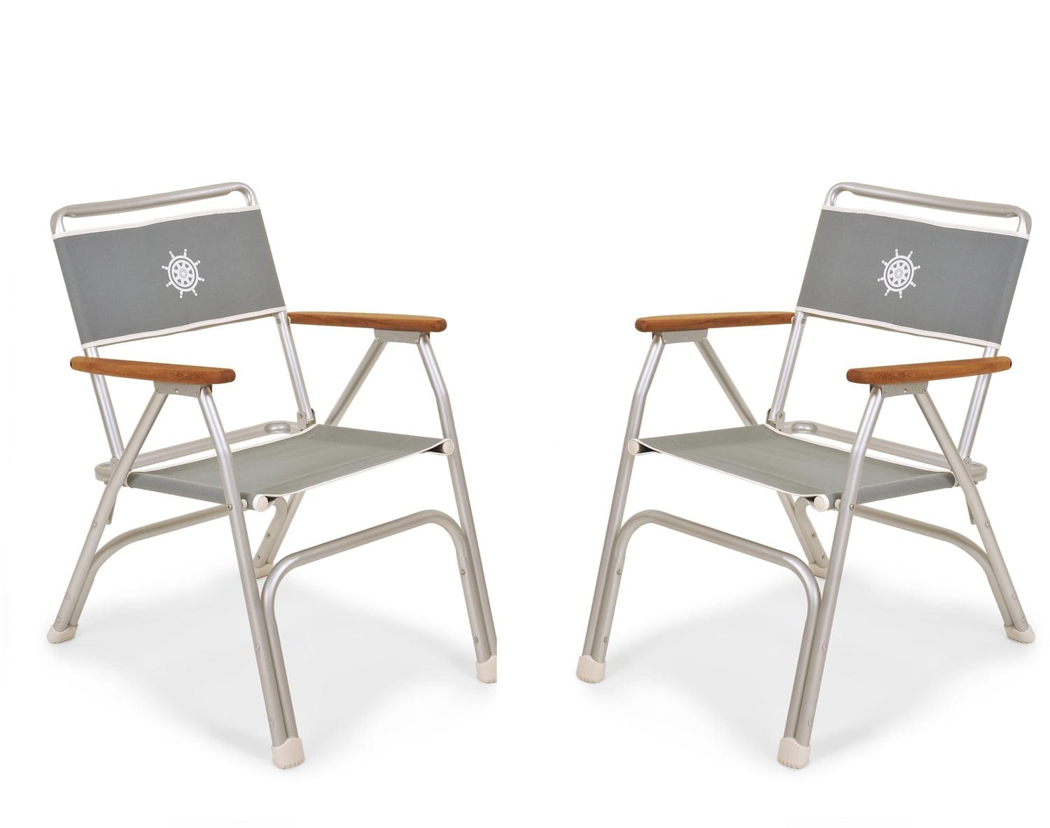 FORMA MARINE Boat Chair Folding Aluminum Grey Fabric with Bamboo Armrests, Set of 2 M100G-BB #color_grey