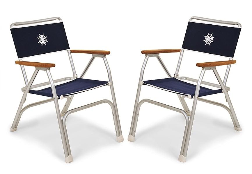 FORMA MARINE Boat Chair Folding Aluminum Navy Blue Fabric with Bamboo Armrests, Set of 2 M100NB-BB #color_navy