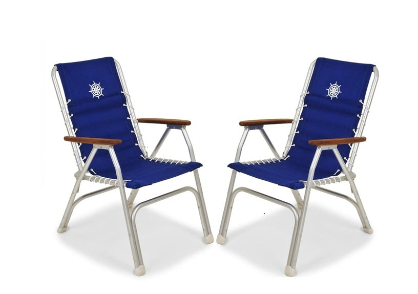 Folding Aluminum High Back Boat Chair with Bamboo Armrests Set of 2 M150-BB