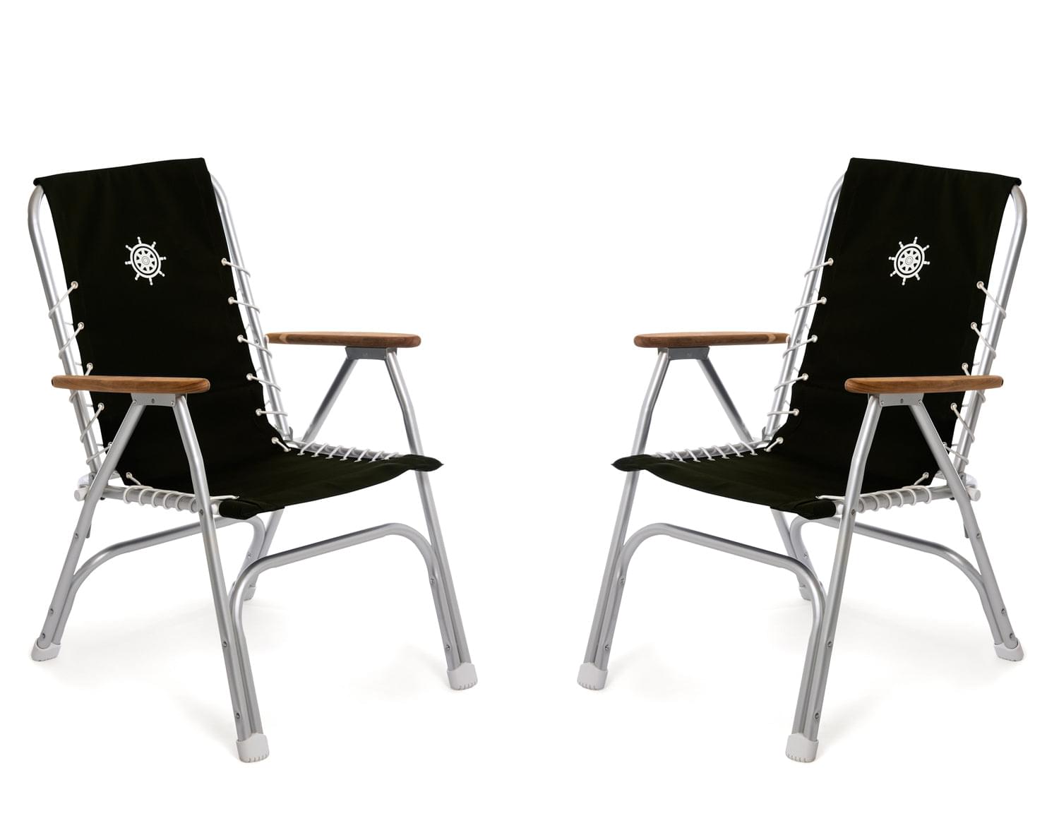 FORMA MARINE Boat Chair Folding Aluminum High Back  with Bamboo Armrests, Black Fabric Set of 2 ECO150BL #color_black