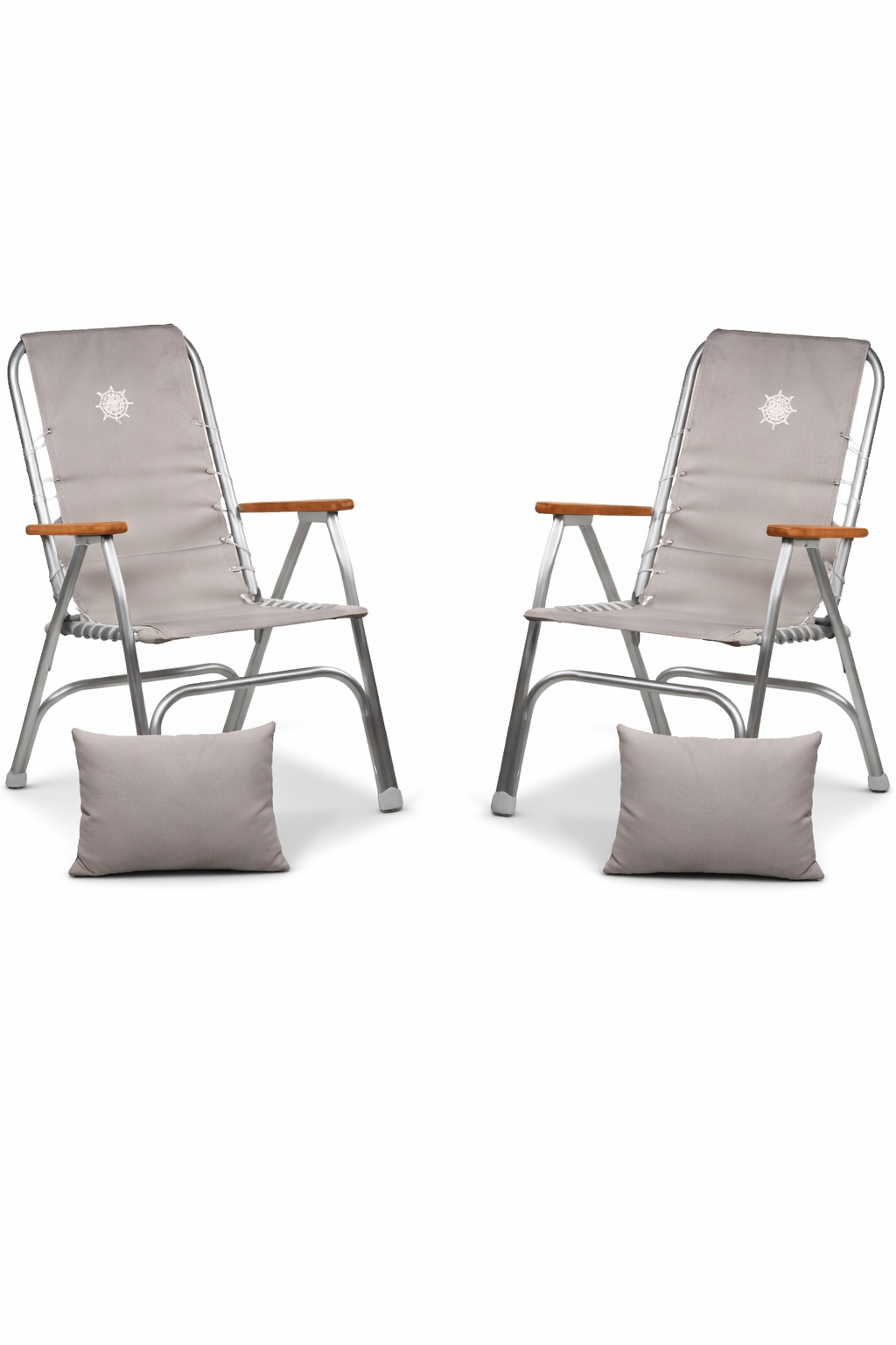 Forma Marines Bundles Boat Chair High Back Teak Armrests Set of 2 M150 +Cushions 2M150CUS-G #color_grey