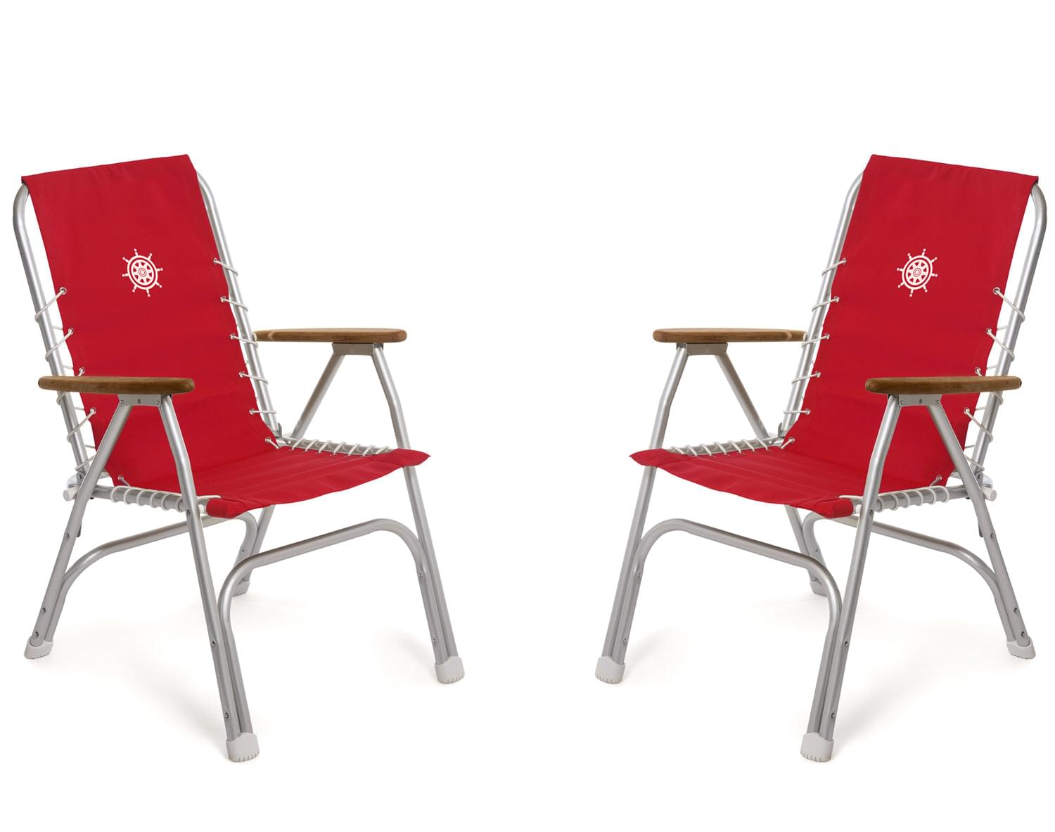 FORMA MARINE Boat Chair Folding Aluminum High Back with Bamboo Armrests, Red Fabric Set of 2 ECO150R #color_red