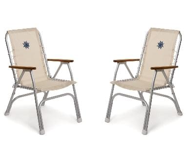 FORMA MARINE Boat Chair Folding Aluminum High Back  with Bamboo Armrests, White Fabric ECO150W #color_white