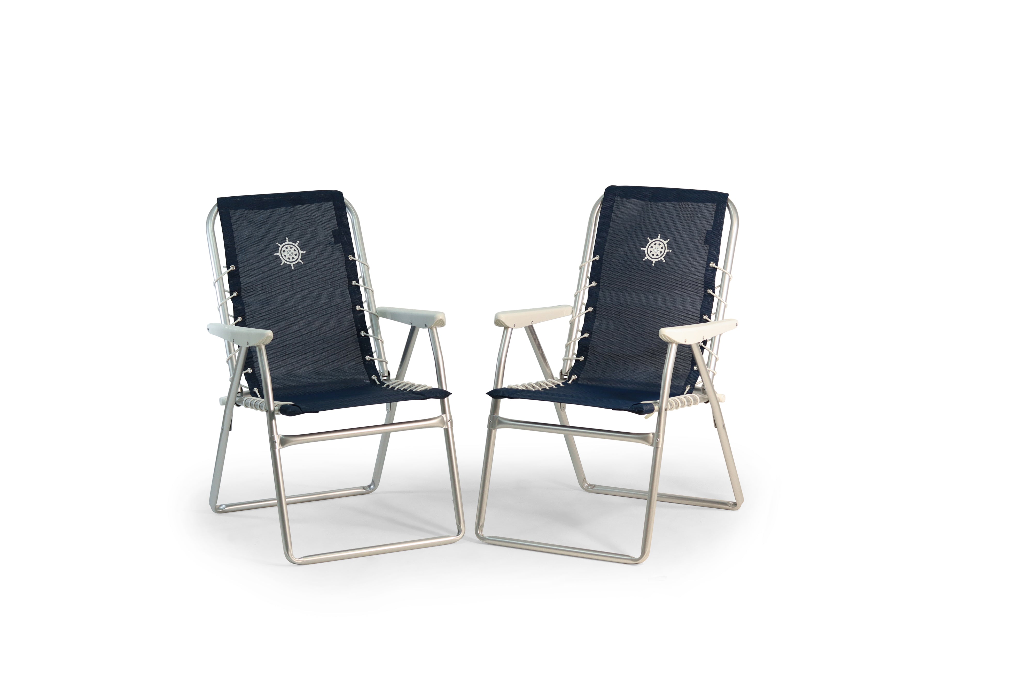 Forma Marine Outdoor Chair Textilene Fabric With plastic armrests Folding Aluminum Set of 2-PA150VNB #color_navy vinyl