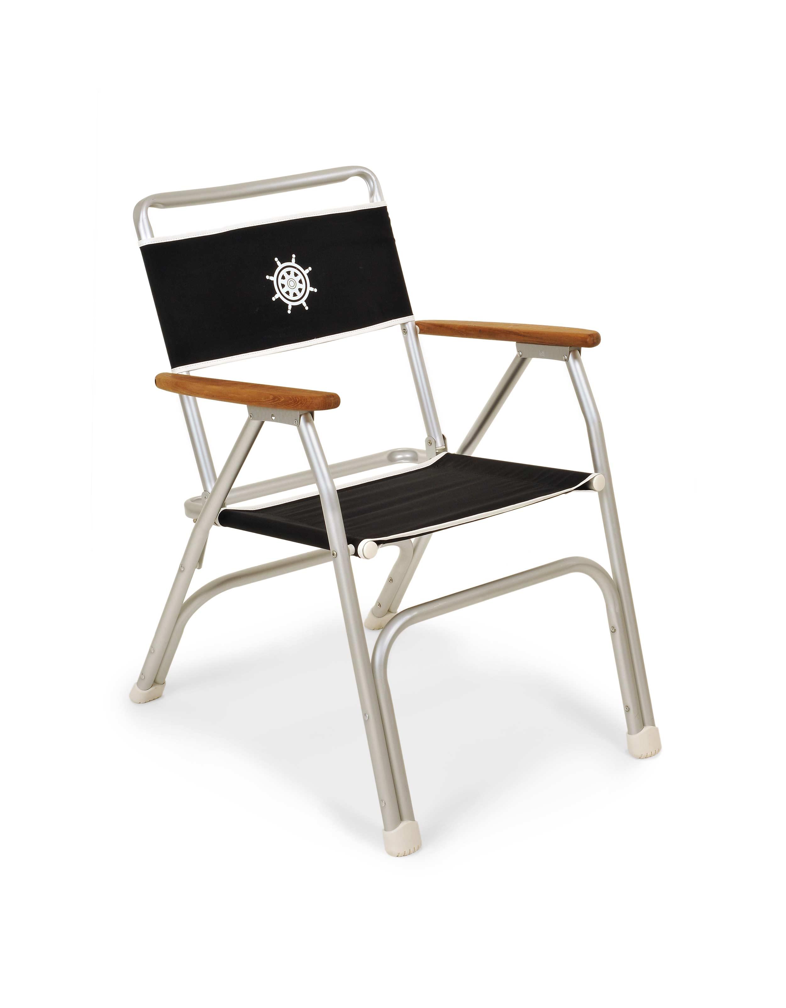 FORMA MARINE Boat Chair Folding Aluminum Black  with Bamboo Armrests, M100BL-BB #color_black