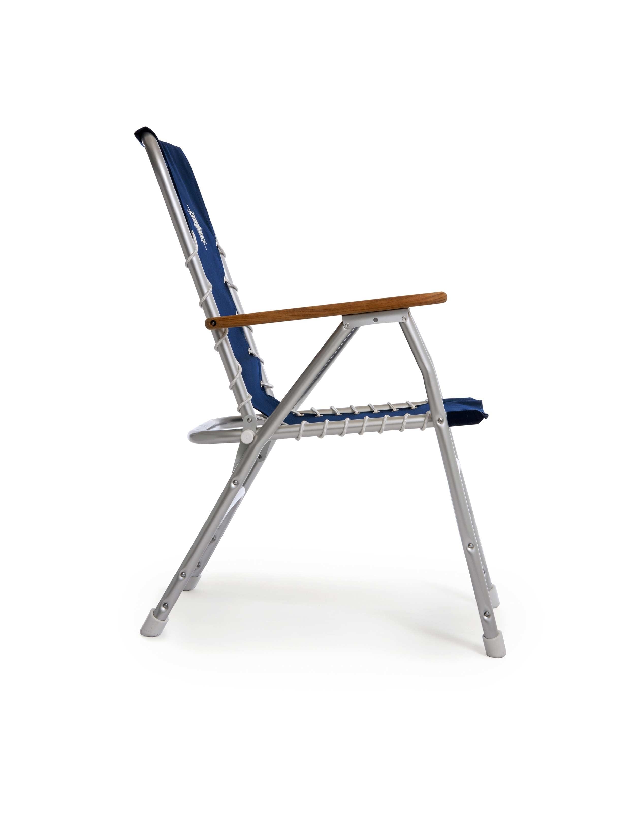 FORMA MARINE Boat Chair Folding Aluminum High Back  with Bamboo Armrests, Blue Fabric Set of 2 ECO150B #color_blue