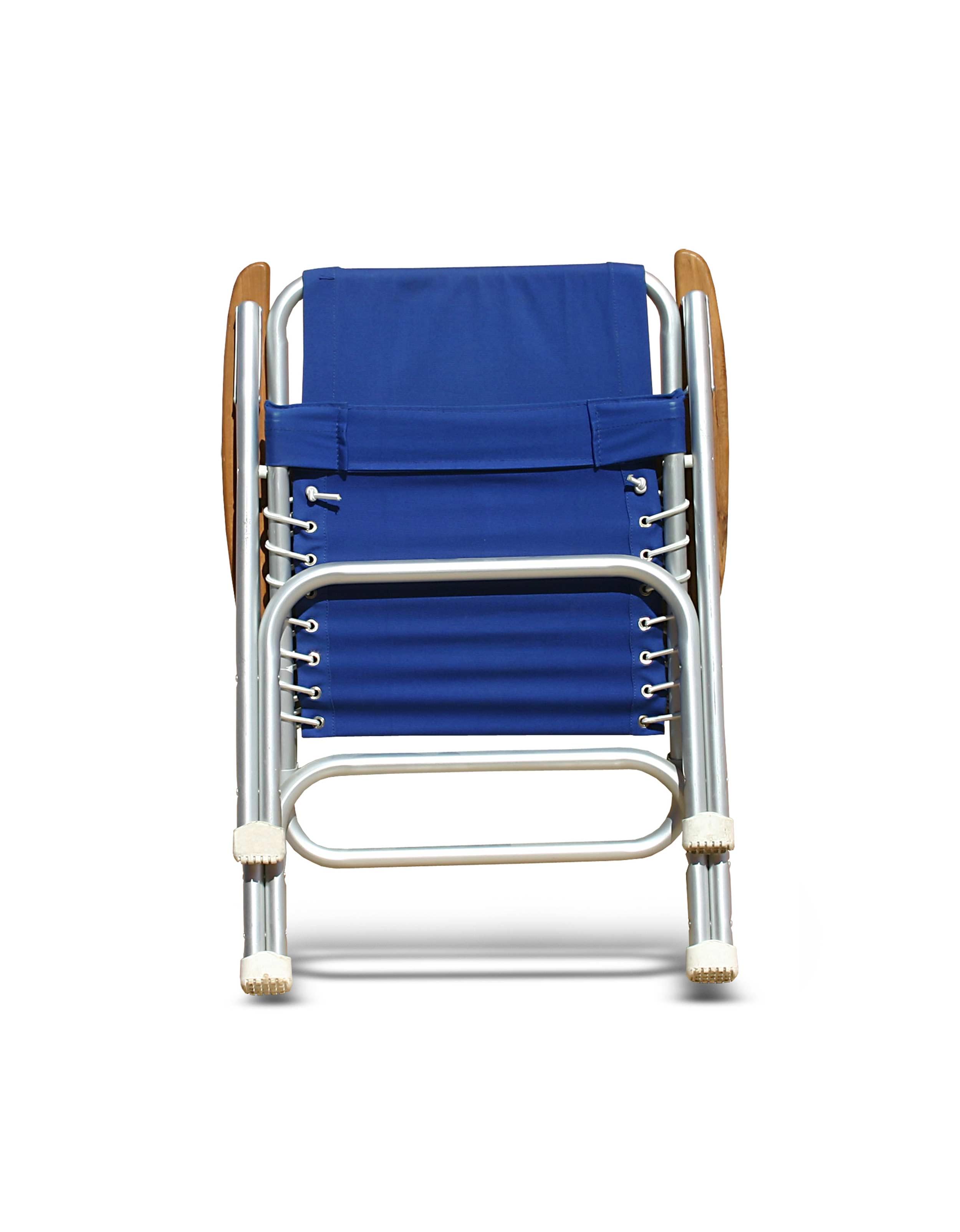 FORMA MARINE Boat Chair Folding Aluminum High Back  with Bamboo Armrests, Blue Fabric ECO150B #color_blue