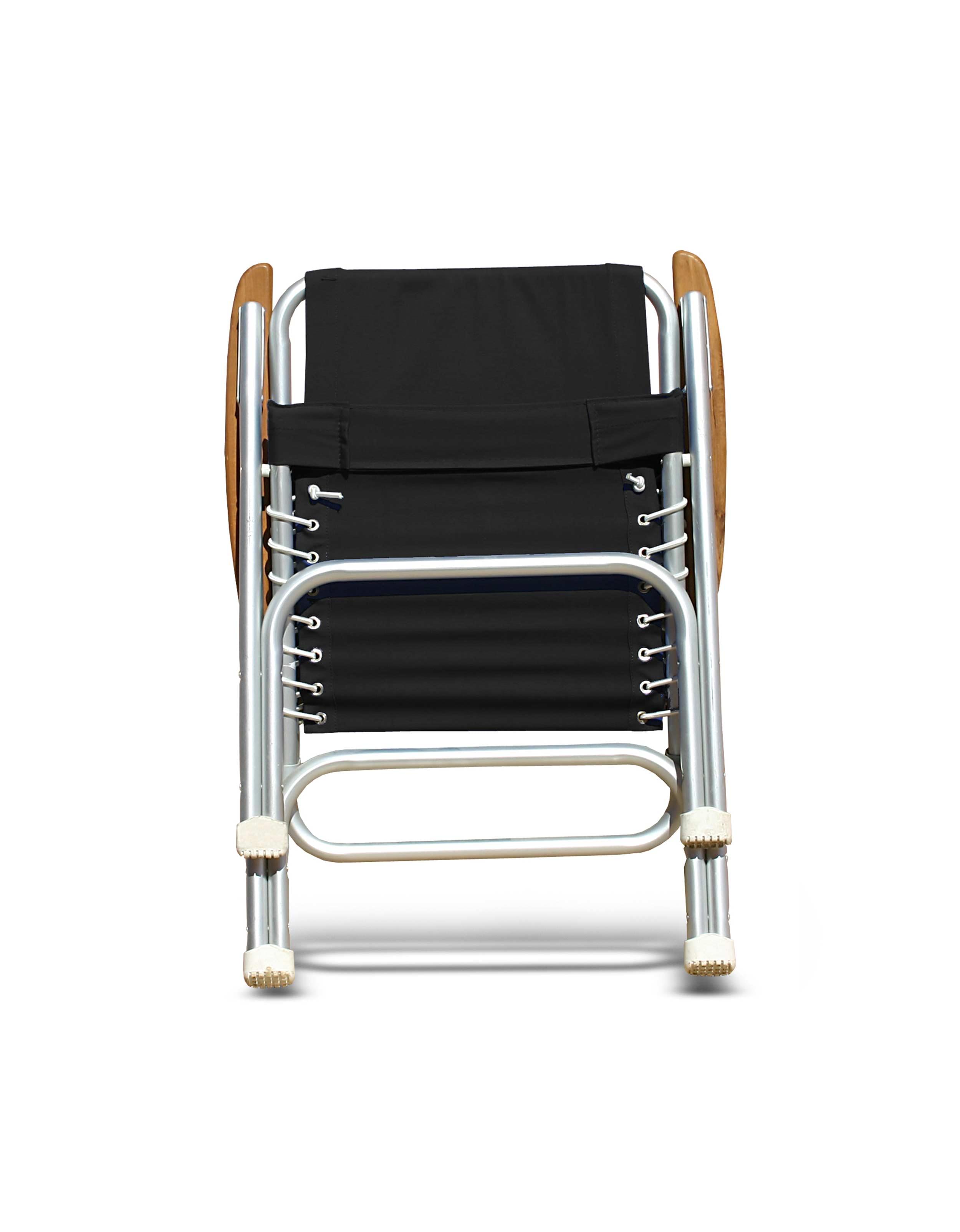 FORMA MARINE Boat Chair Folding Aluminum High Back  with Bamboo Armrests, Black Fabric Set of 2 ECO150BL #color_black