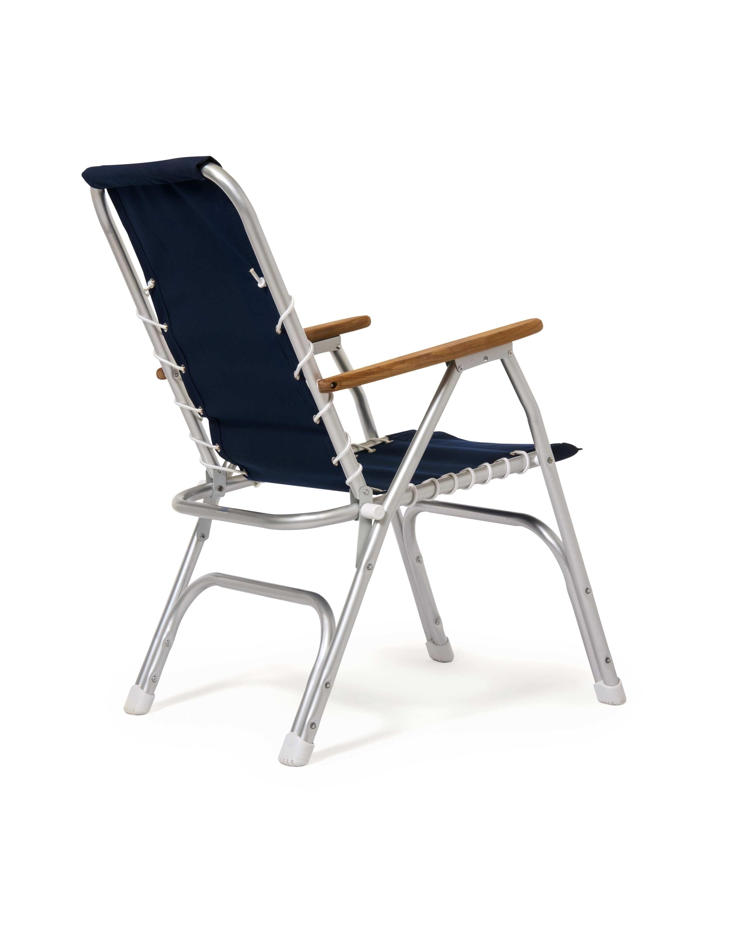FORMA MARINE Boat Chair Folding Aluminum High Back  with Bamboo Armrests, Navy Blue Fabric ECO150NB #color_navy