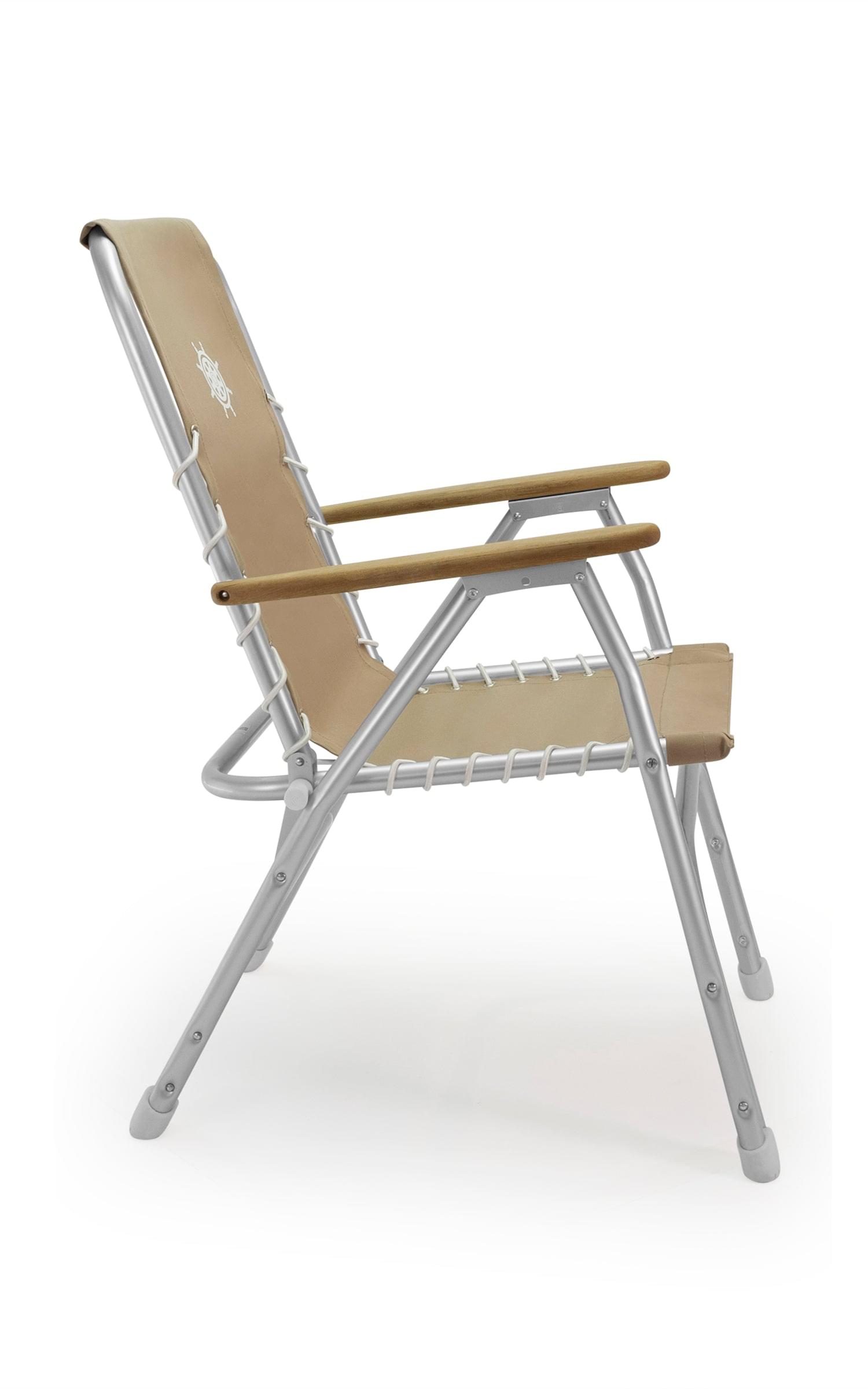 FORMA MARINE Boat Chair Folding Aluminum High Back  with Bamboo Armrests, Brown Fabric ECO150BR #color_brown
