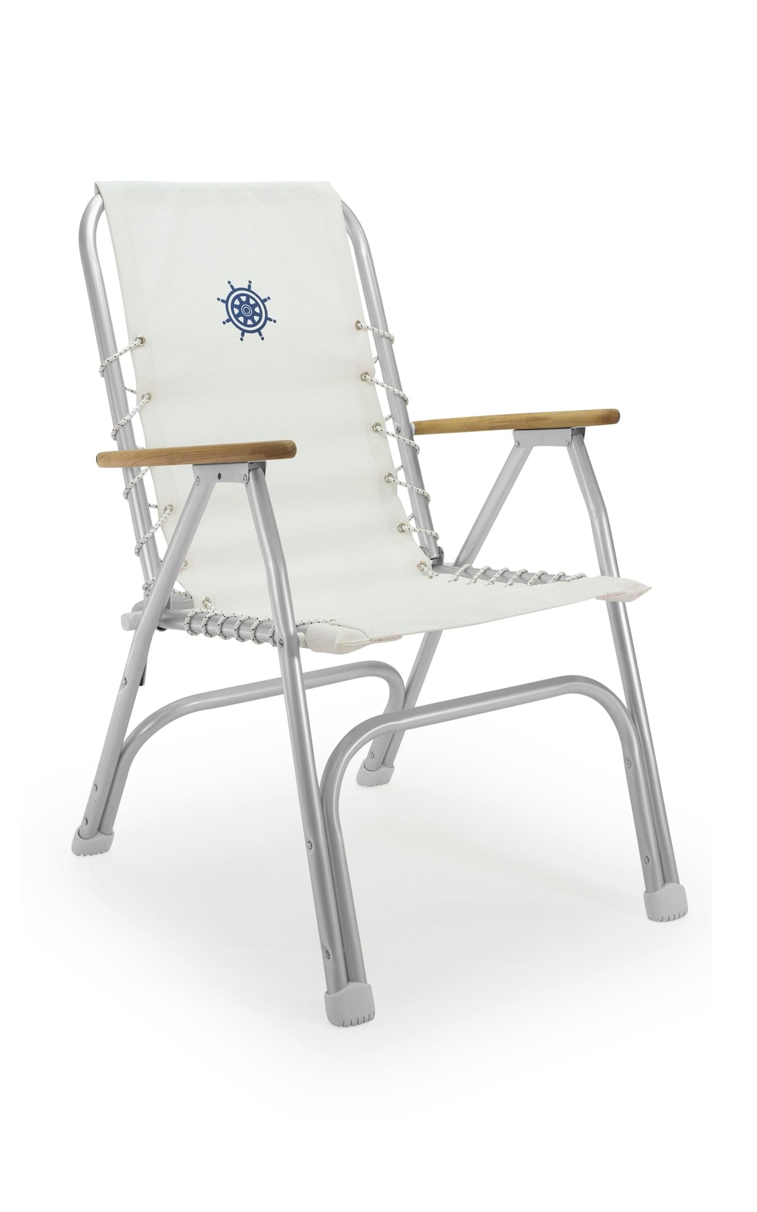 FORMA MARINE Boat Chair with Teak Armrests Folding Aluminum High Back white Textilene Fabric Set of 2 M150VW #color_white vinyl
