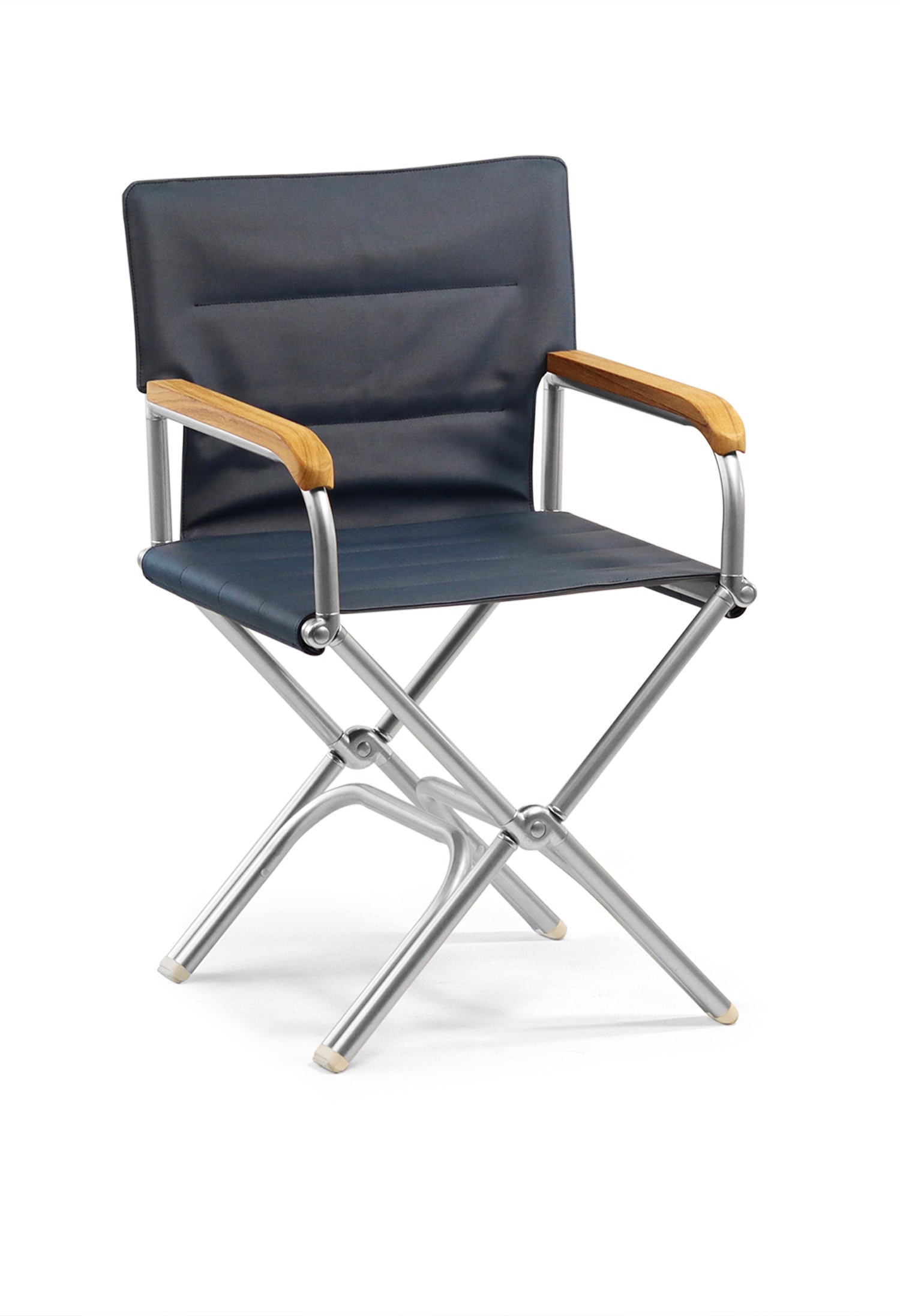 FORMA MARINE Boat Chair High-End Folding Aluminum with Teak Armrests and uniform Fabric A6000NBTUNI #color_navy