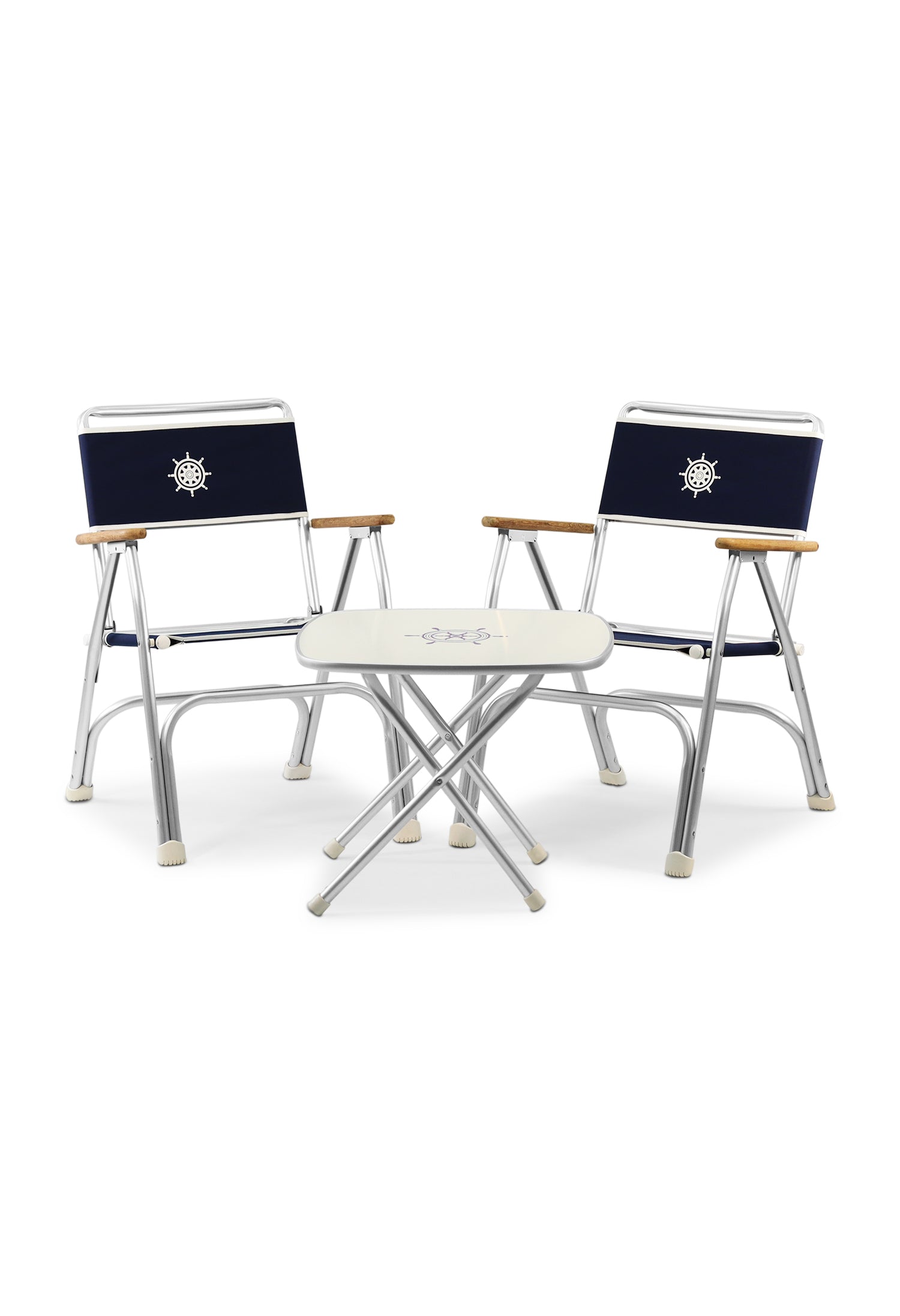 Forma Marines Bundles Boat Chair Teak Armrests Set of 2 M100NB + Boat Table Folding Aluminum M350 B100350 #color_navy