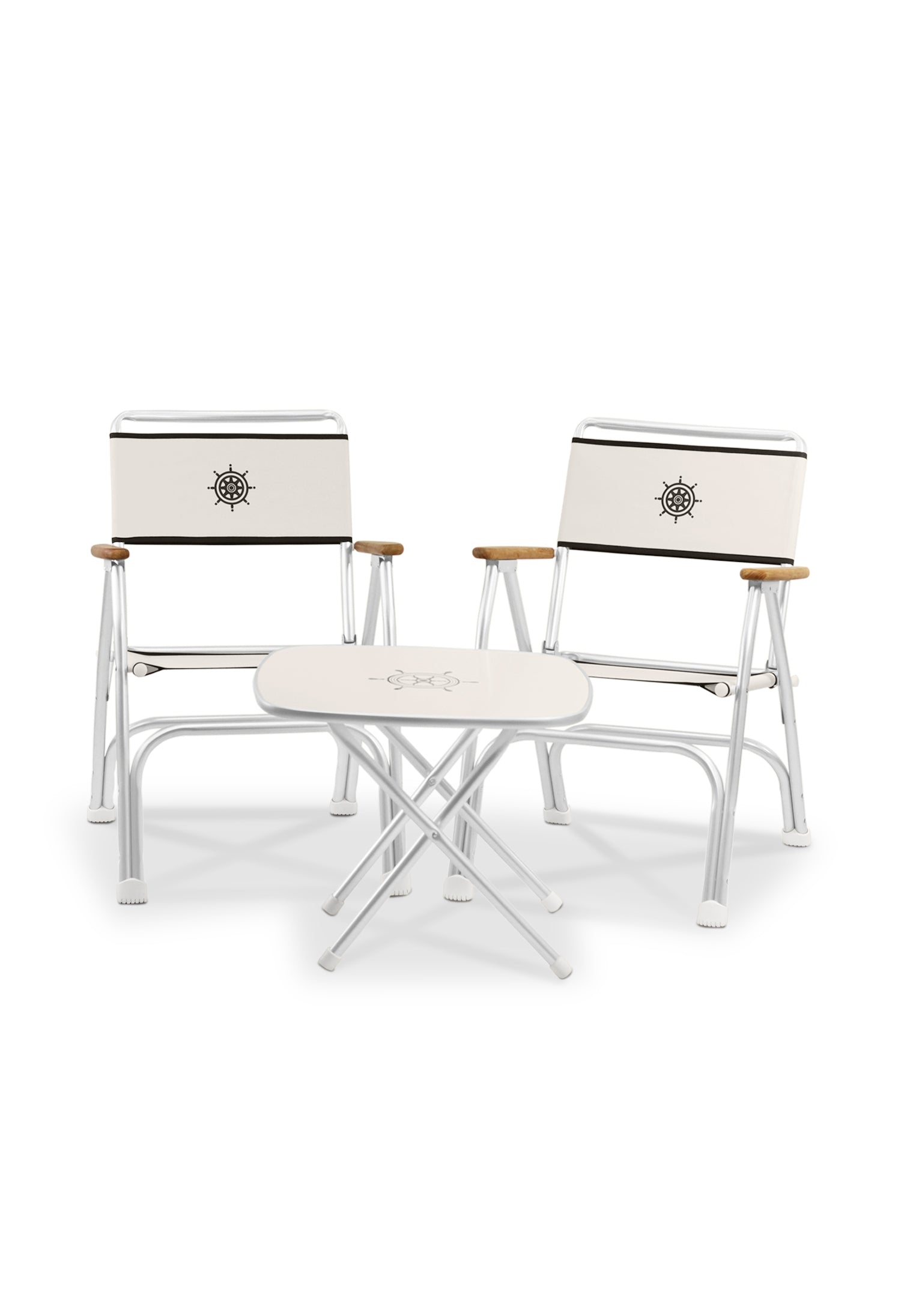 Forma Marines Bundles  Boat Chair Teak Armrests Set of 2 M100 + Boat Table Folding Aluminum M350 B100350 #color_white