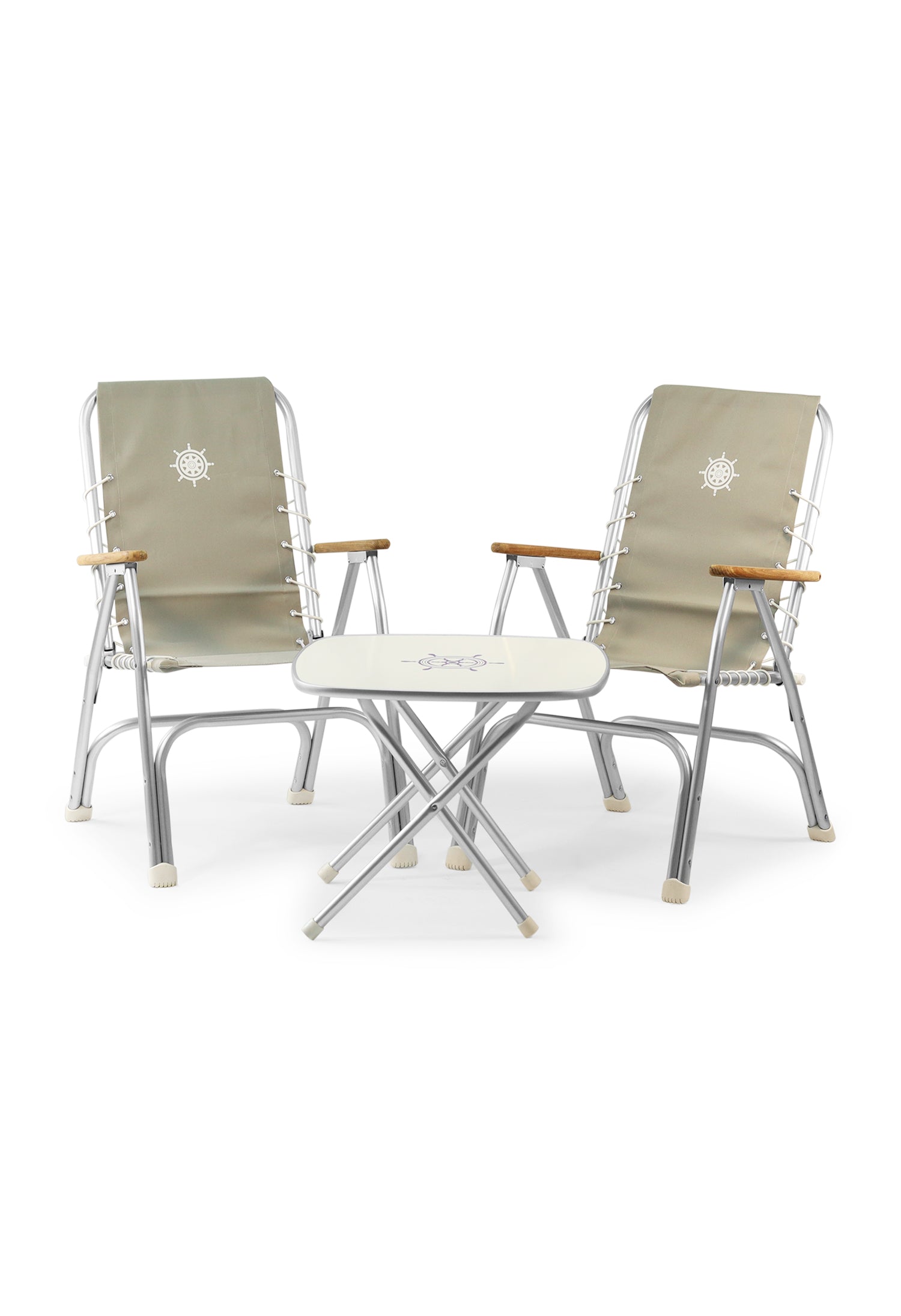 Forma Marines Bundles Boat Chair High Back Teak Armrests Set of 2 M150 + Boat Table Folding Aluminum M350 B150350 #color_grey