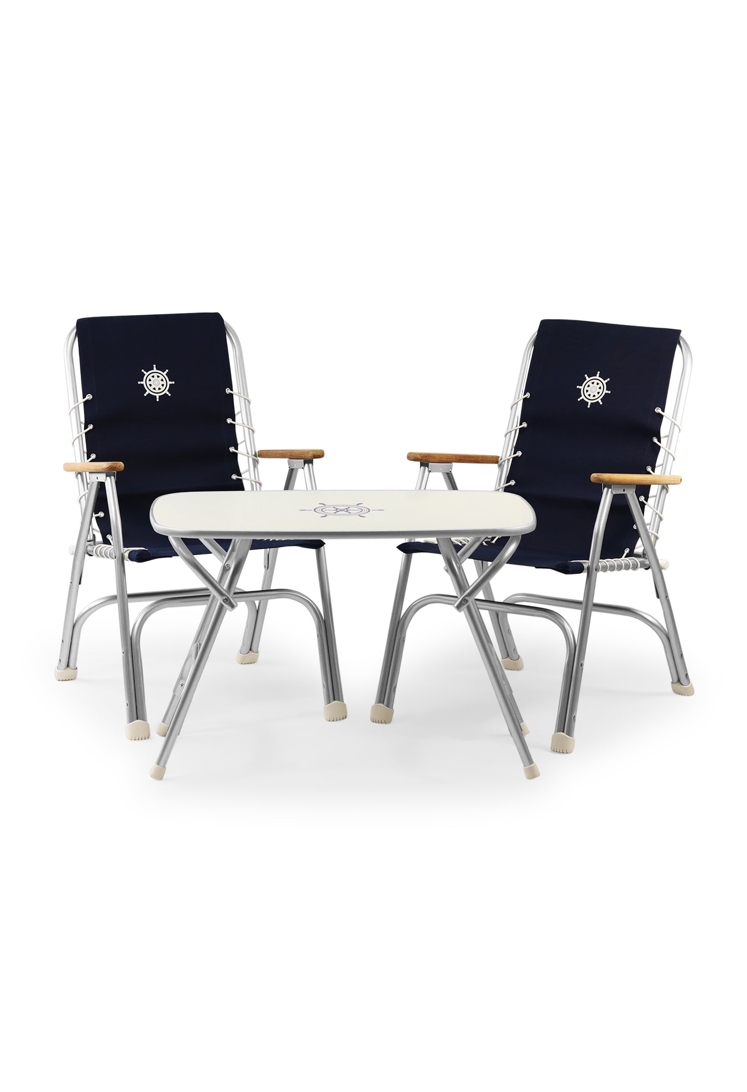 Forma Marines Bundles Boat Chair High Back Teak Armrests Set of 2 M150 + Boat Table Folding Aluminum M250 B150250 #color_navy