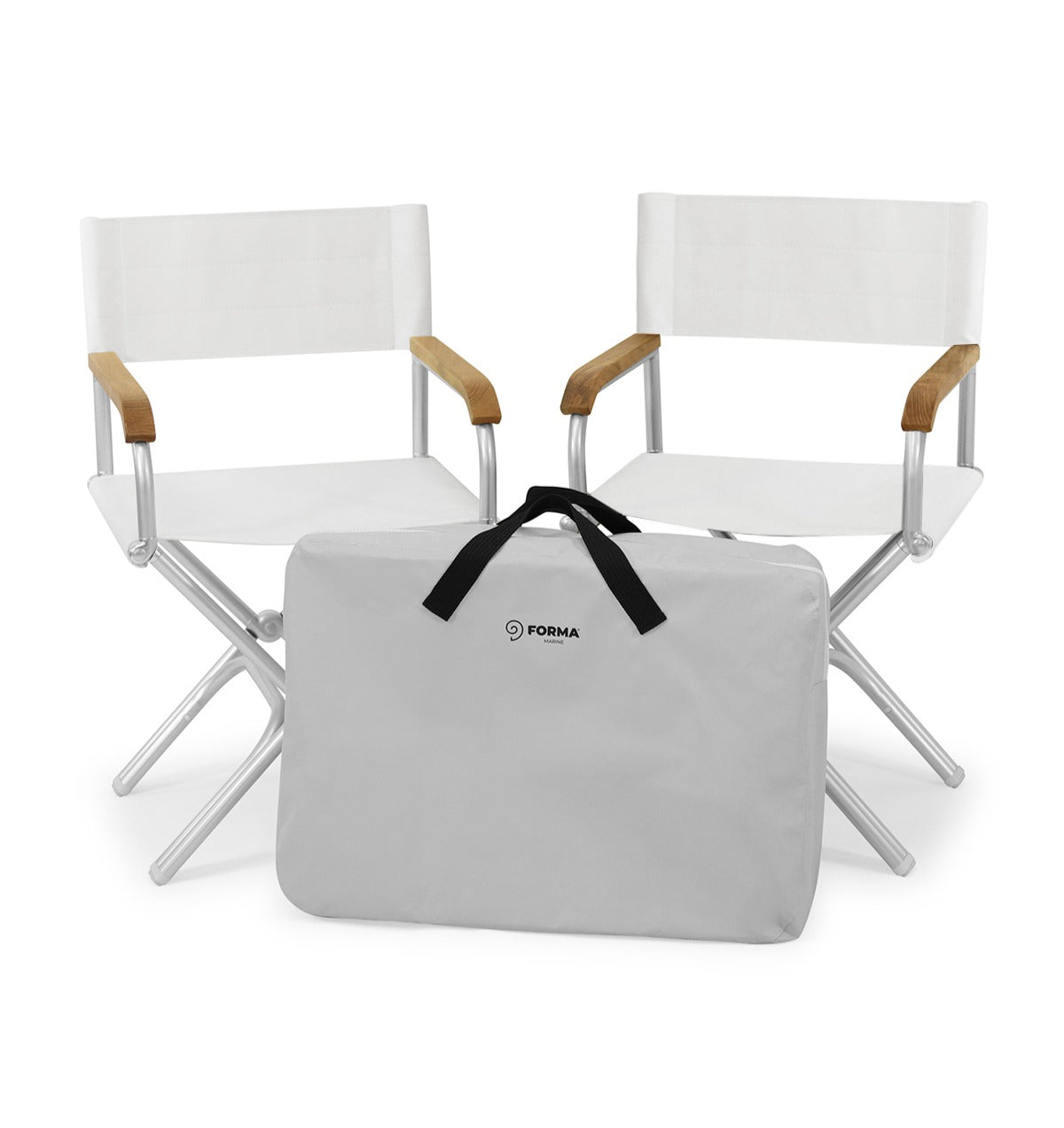 Forma Marine Bundle 2 Boat Chairs Folding AluminumTeak Armrests High end + Protective Bag BA6000VWT-C #color_white