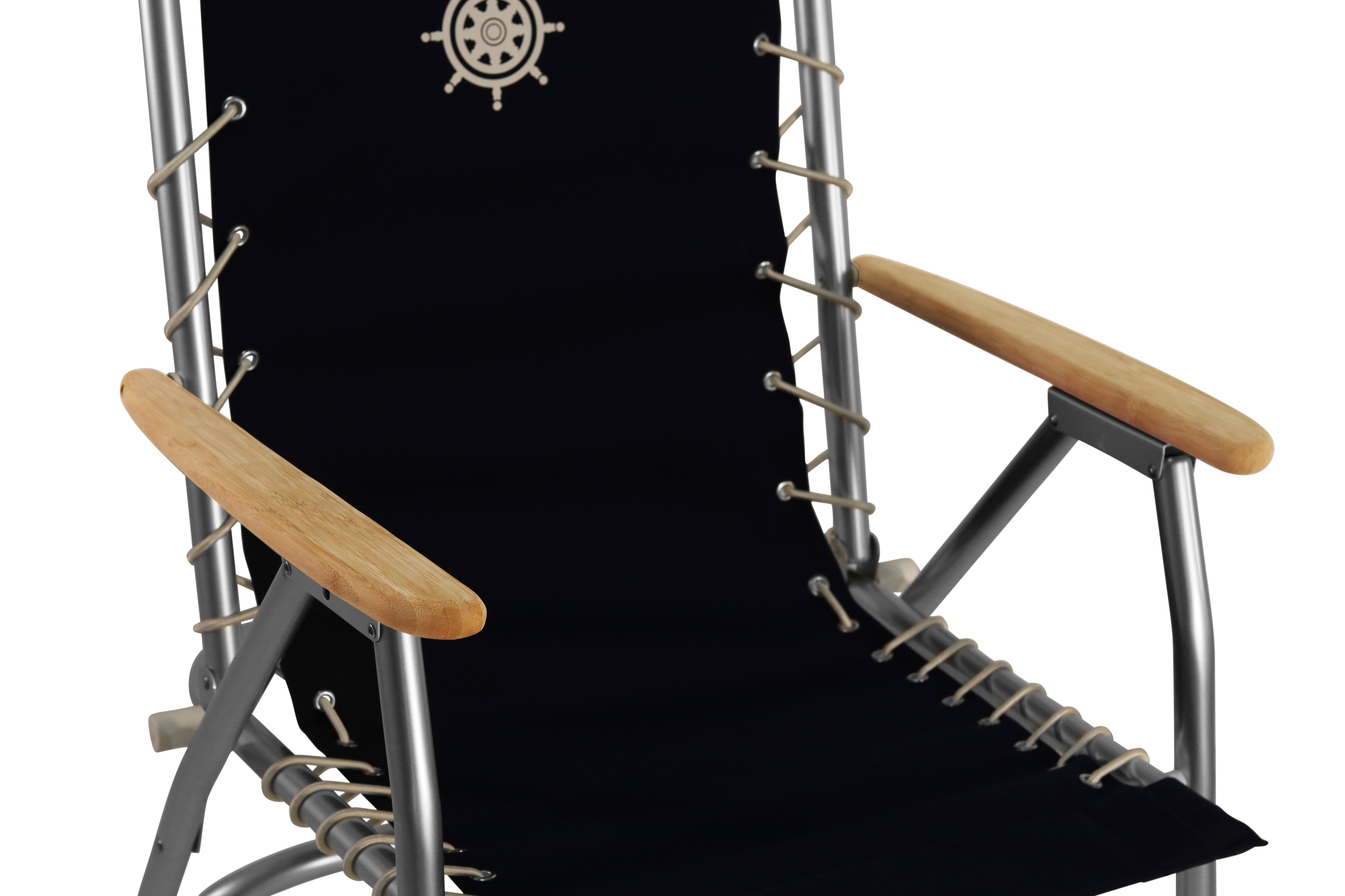 FORMA MARINE Boat Chair with Bamboo Armrests, Folding Aluminum High Back Navy Blue Set of 2 M150NB #color_navy
