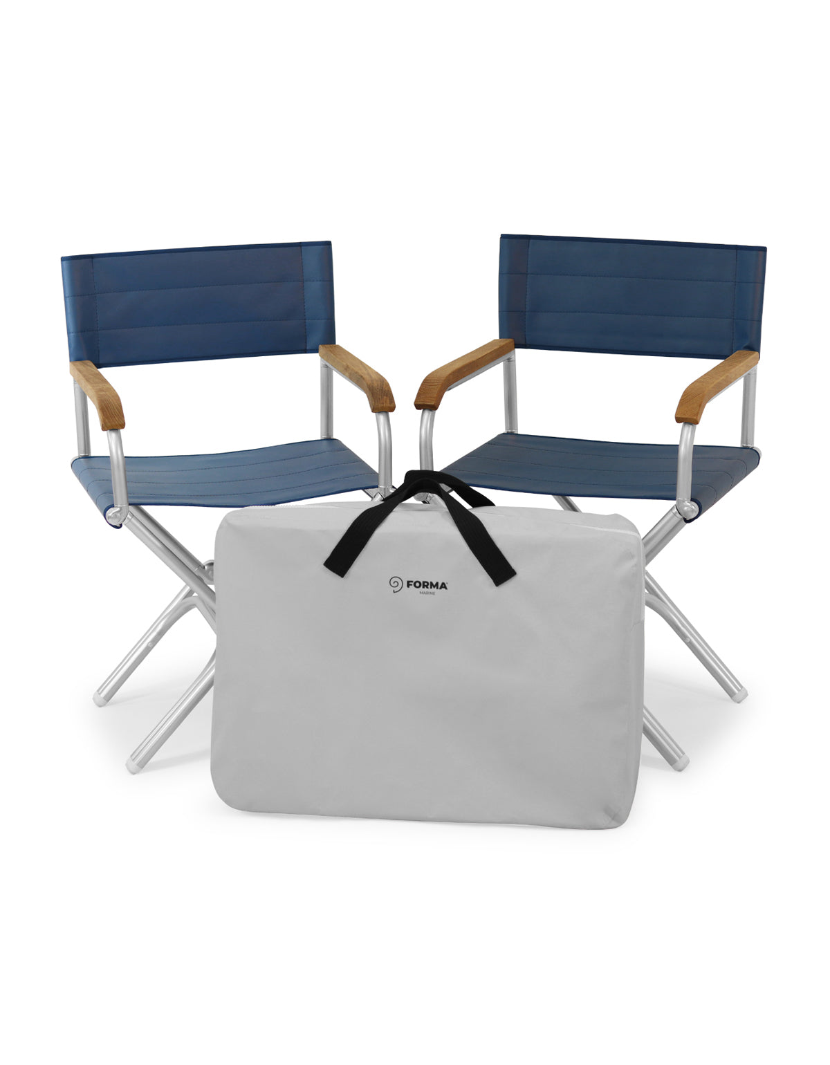 Forma Marine Bundle 2 Boat Chairs Folding AluminumTeak Armrests High end + Protective Bag BA6000VNBT-C #color_navy