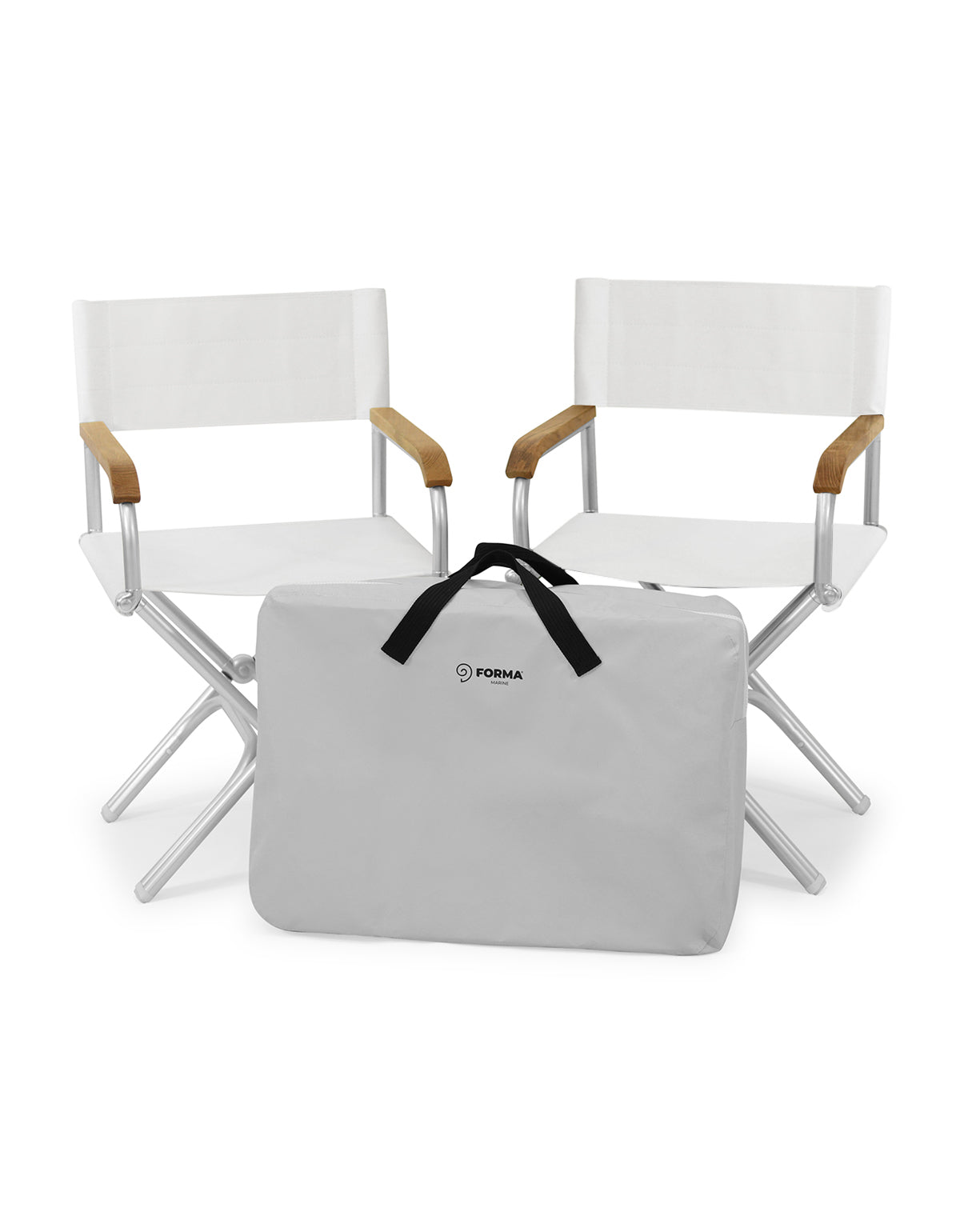 Forma Marine Bundle 2 Boat Chairs Folding AluminumTeak Armrests High end + Protective Bag BA6000VWT-C #color_white
