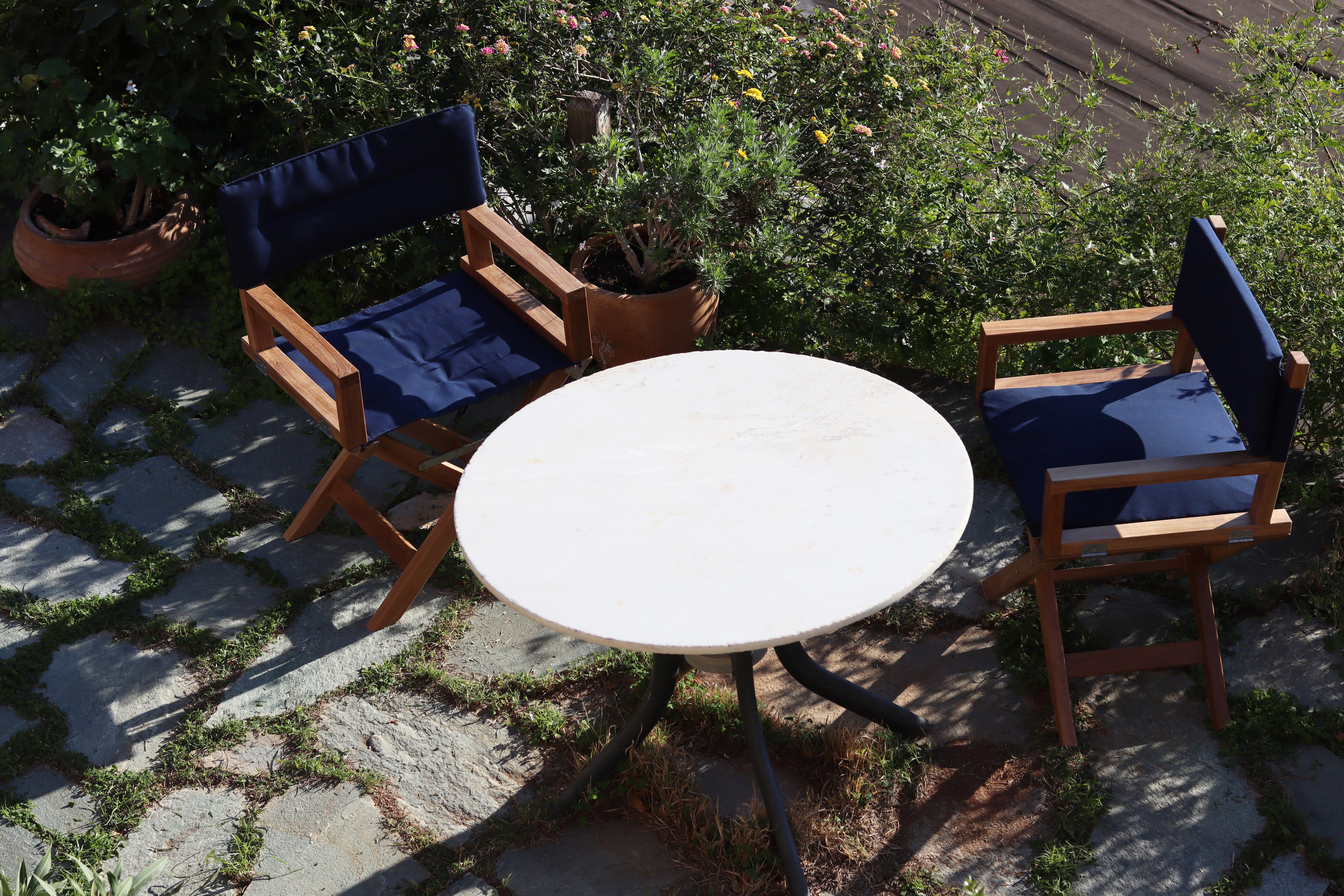Forma Marine Teak Chair with Armrests Folding - L10 #color_navy blue