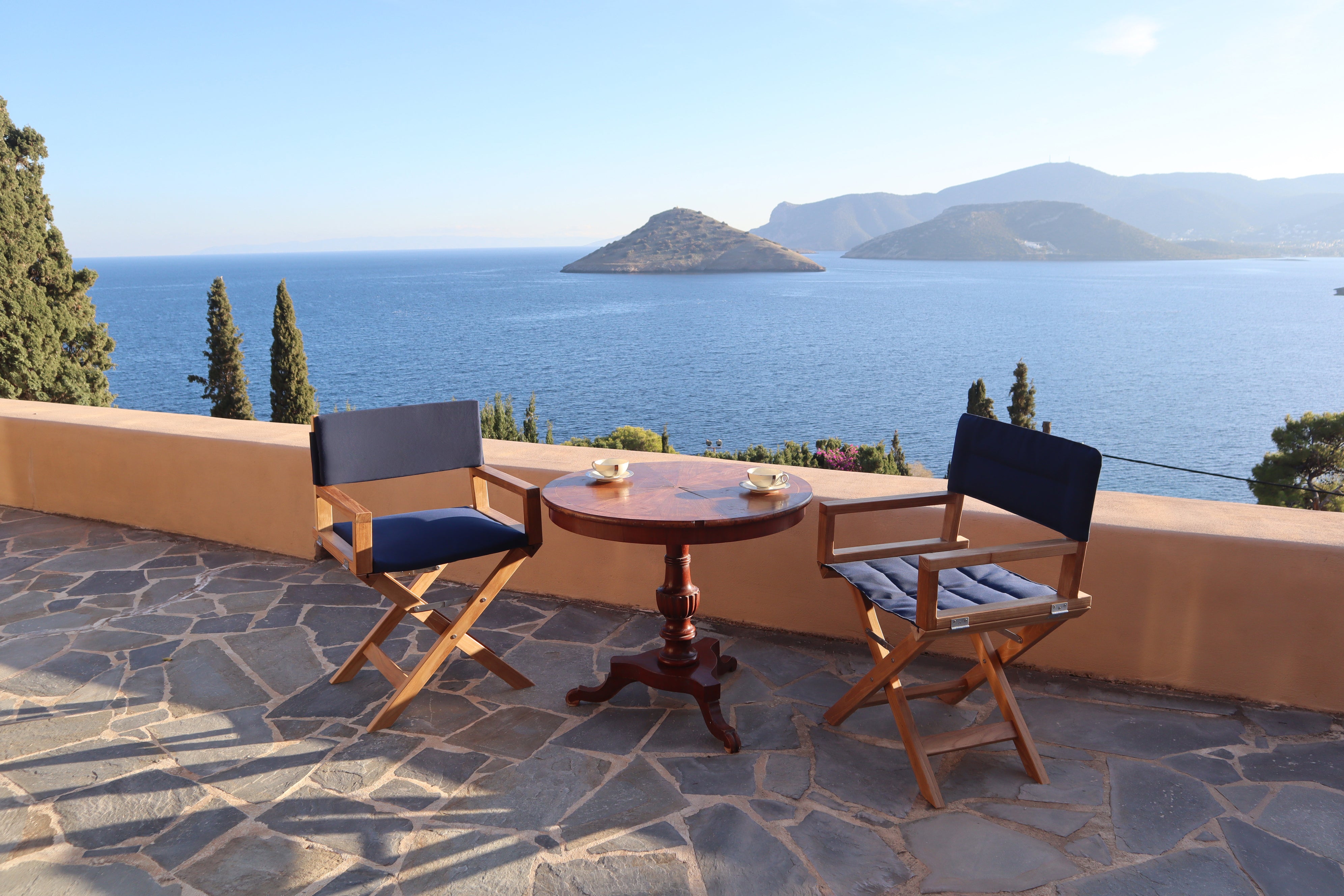Forma Marine Teak Chair with Armrests Folding - L10 #color_navy blue
