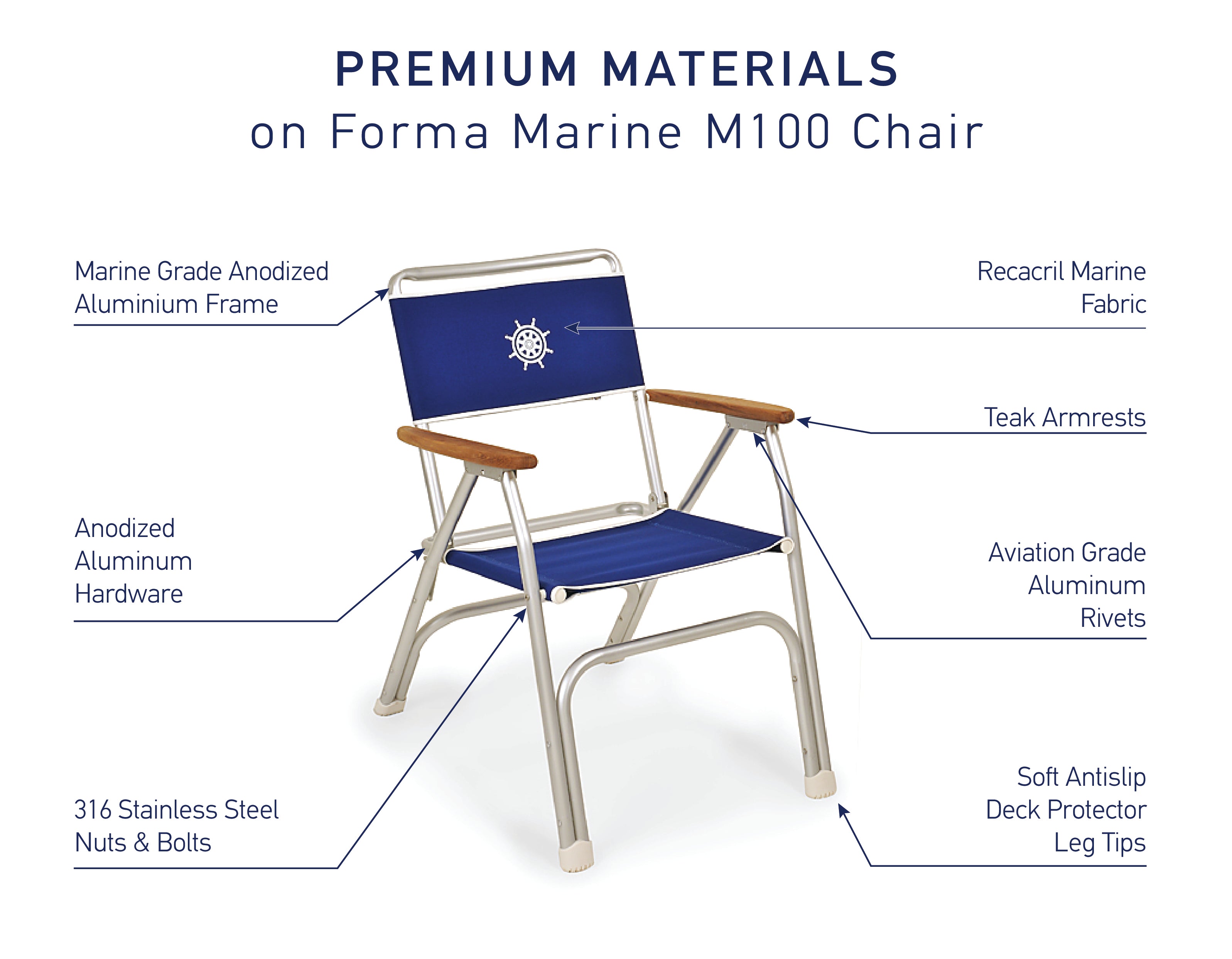 Folding Aluminum Boat Chair with Teak Armrests Set of 2-M100