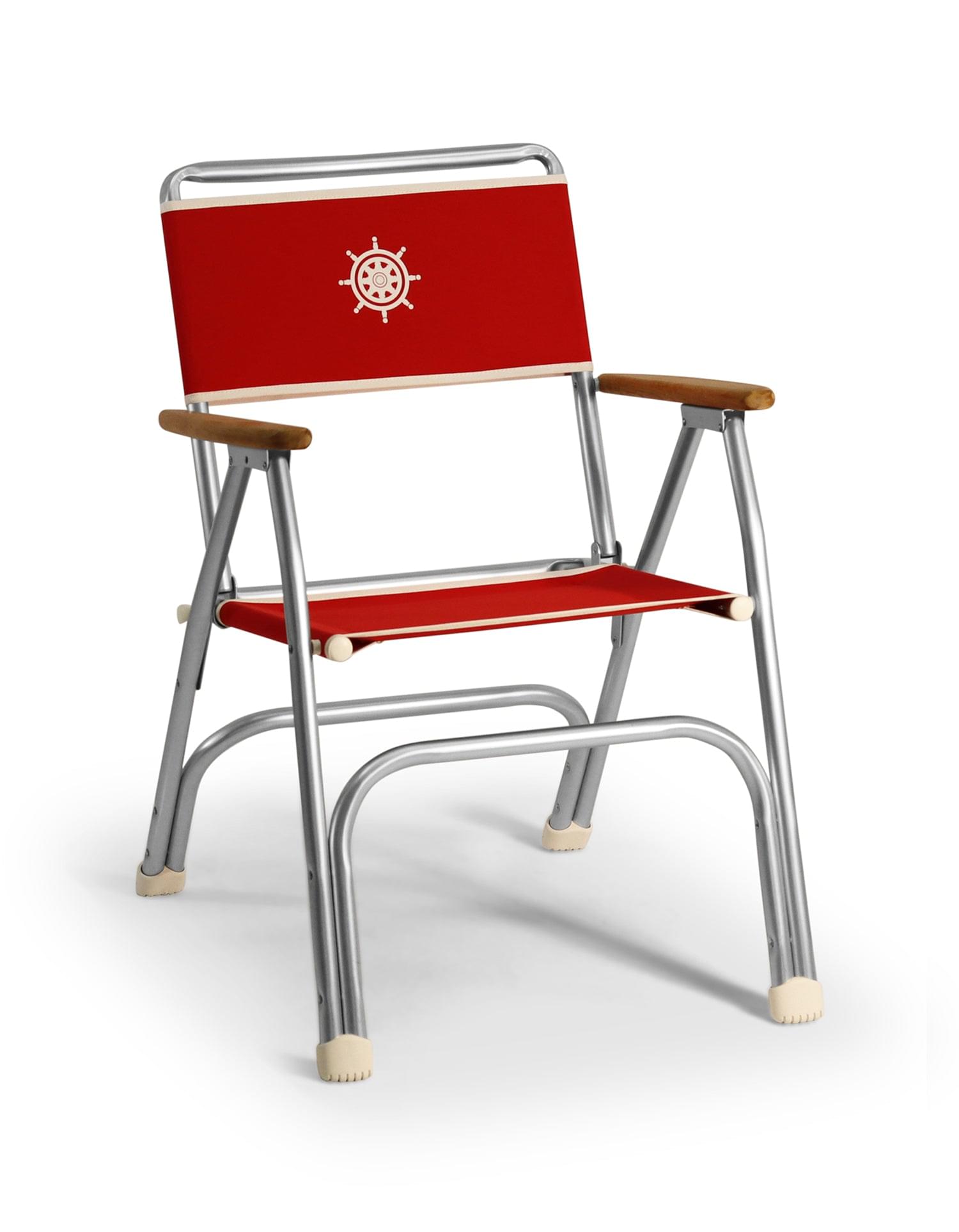 FORMA MARINE Boat Chair Folding Aluminum Red Fabric with Bamboo Armrests, Set of 2 M100R-BB #color_red