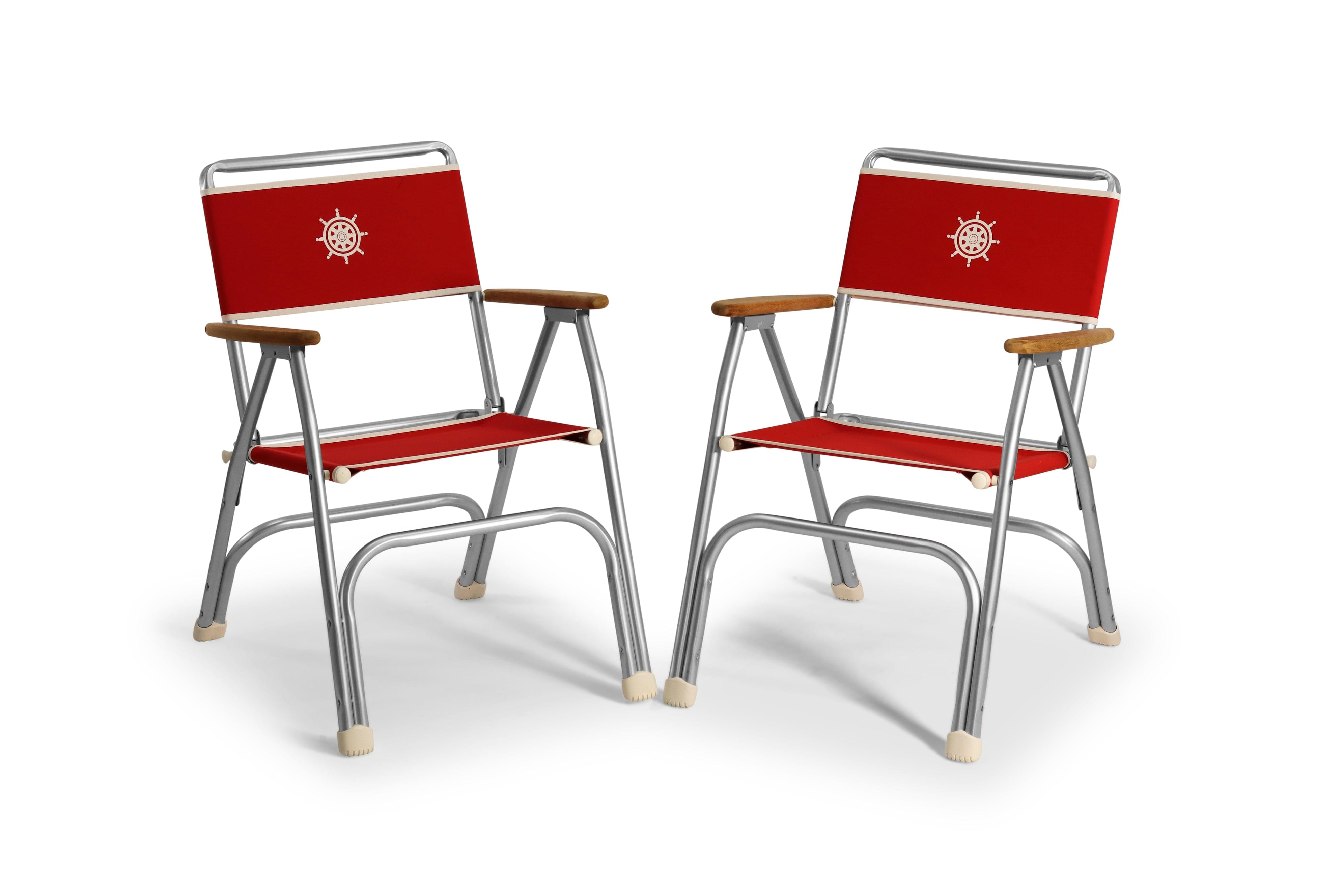 FORMA MARINE Boat Chair Folding Aluminum Red Fabric with Bamboo Armrests, Set of 2 M100R-BB #color_red