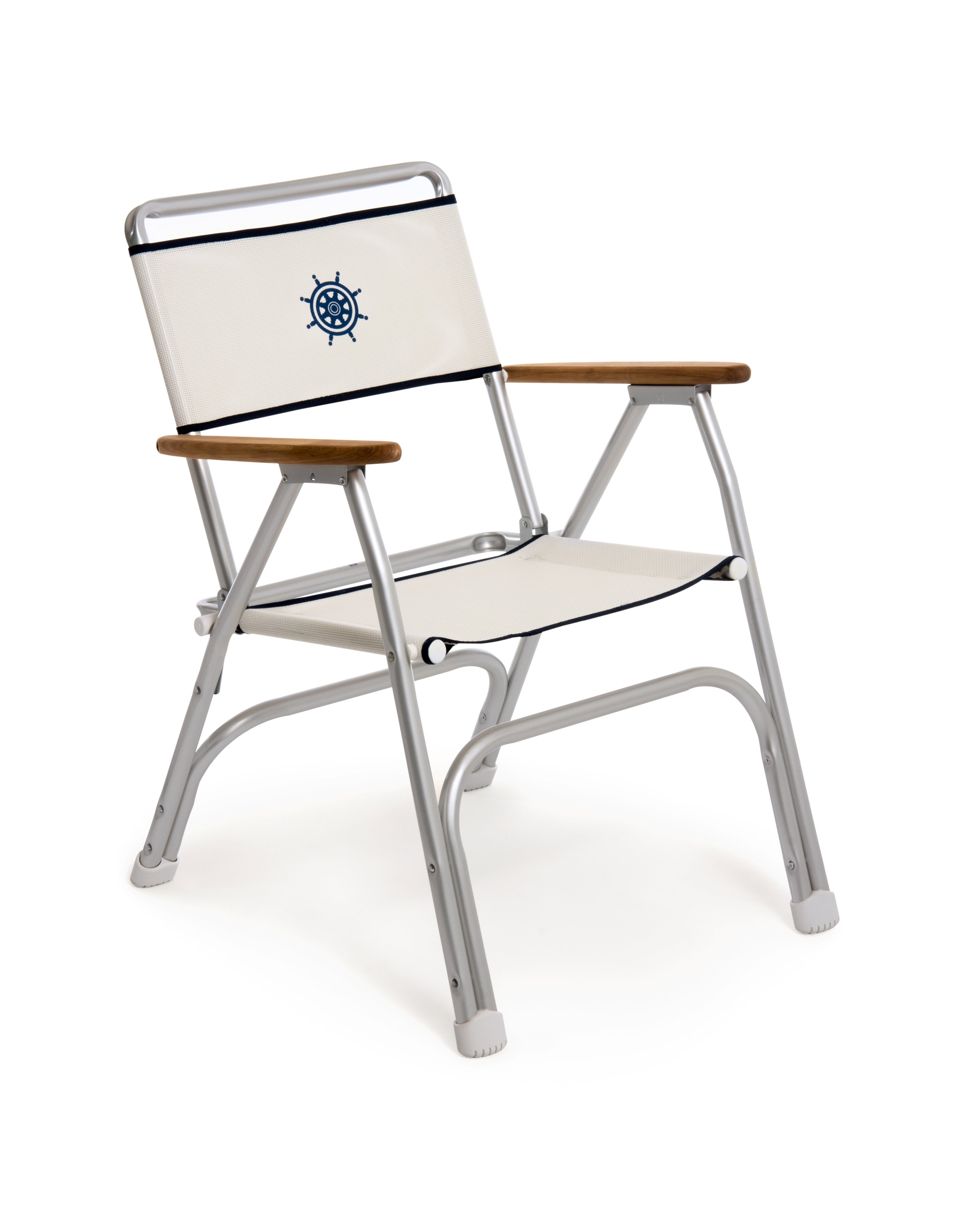 FORMA MARINE Boat Chair White Textilene with Teak Armrests, M100VW #color_white vinyl