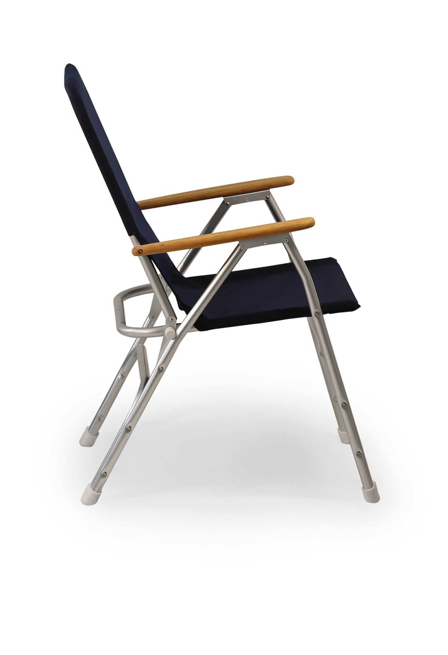 FORMA MARINE Boat Chair Folding Aluminum navy Blue with Teak Armrests Uniform Fabric, M120 #color_navy