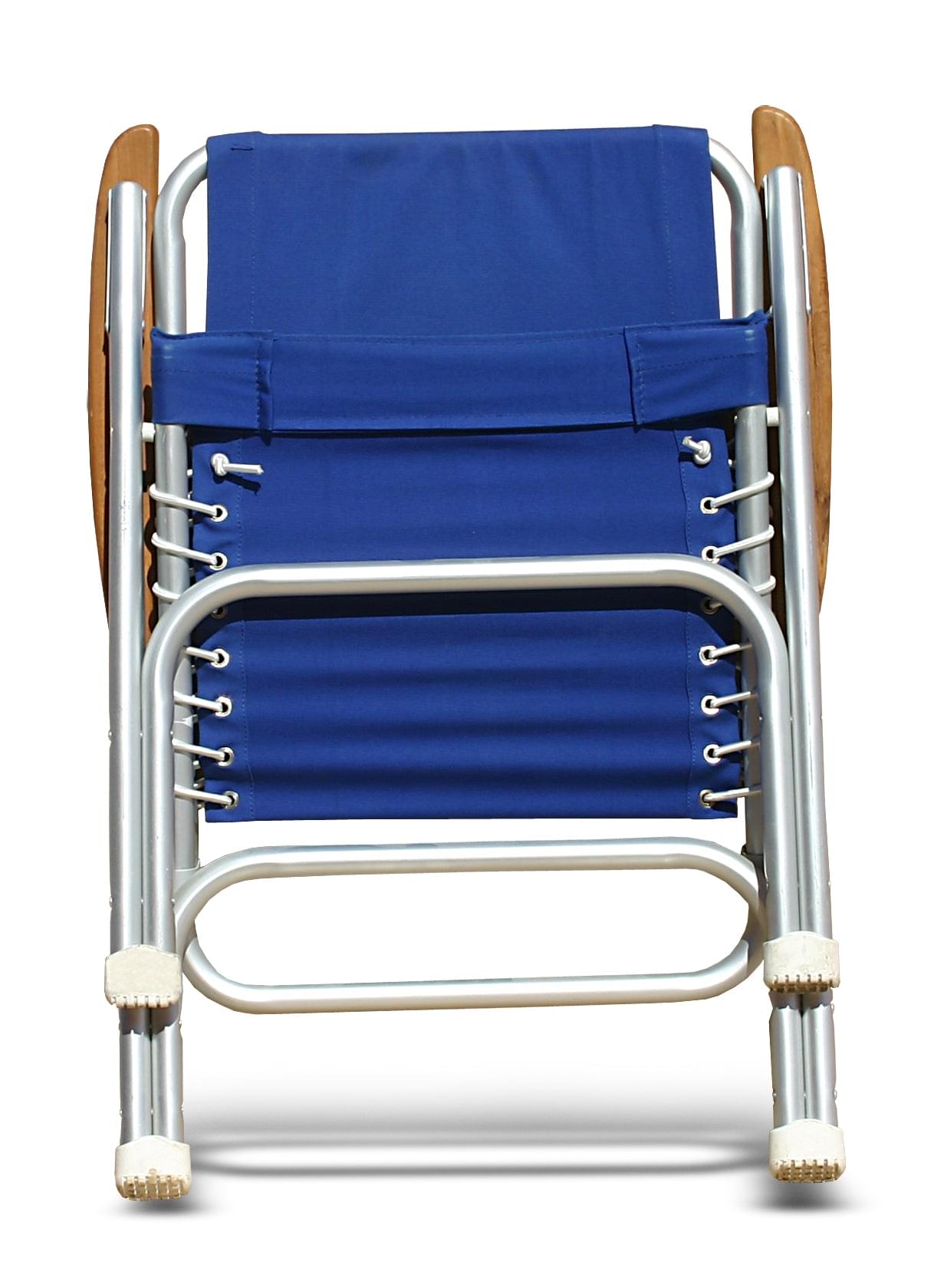 FORMA MARINE Boat Chair Folding Aluminum High Back with Bamboo Armrests, Blue Fabric Set of 2 ECO150B #color_blue