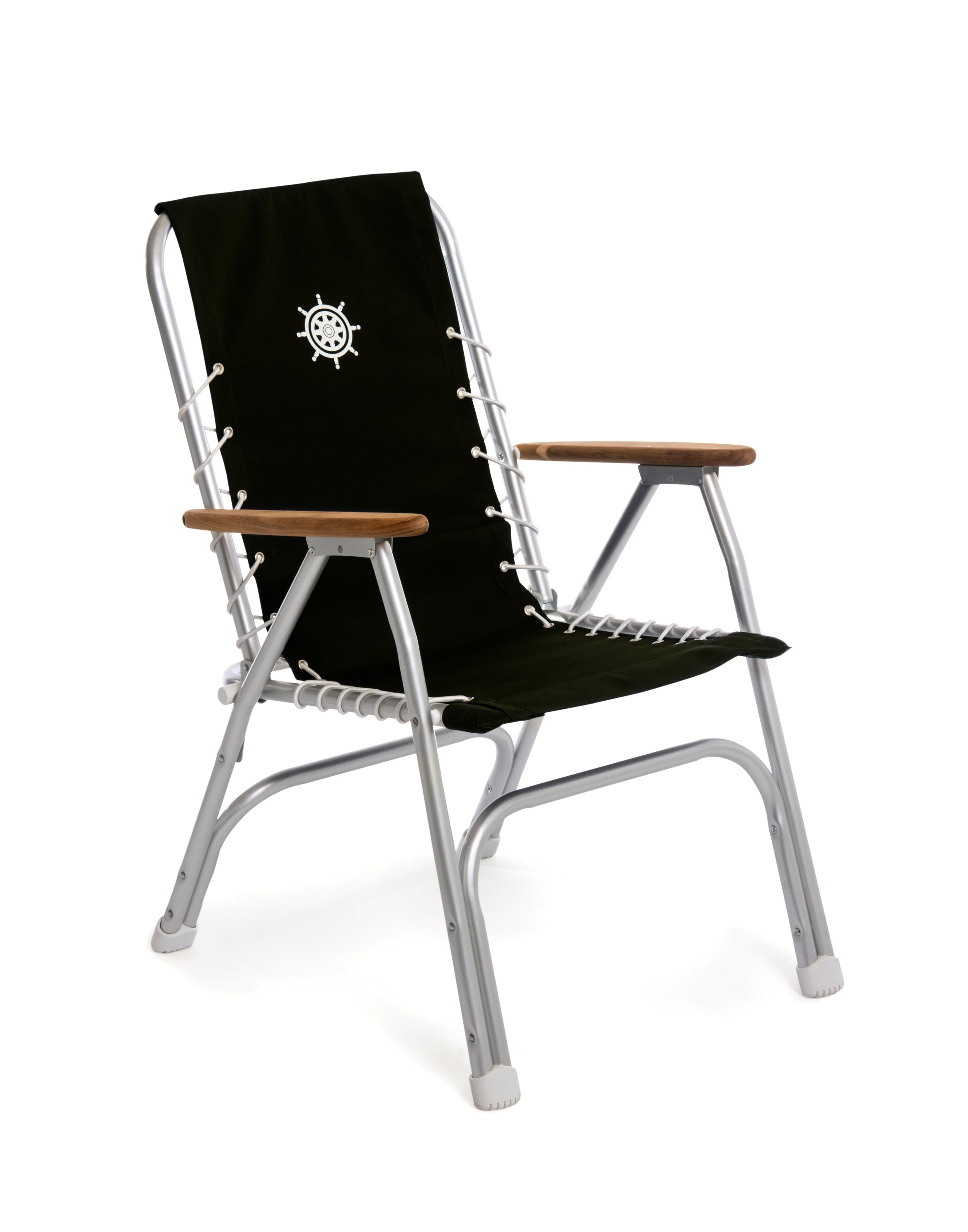 FORMA MARINE Boat Chair Folding Aluminum High Back  with Bamboo Armrests, Black Fabric Set of 2 ECO150BL #color_black