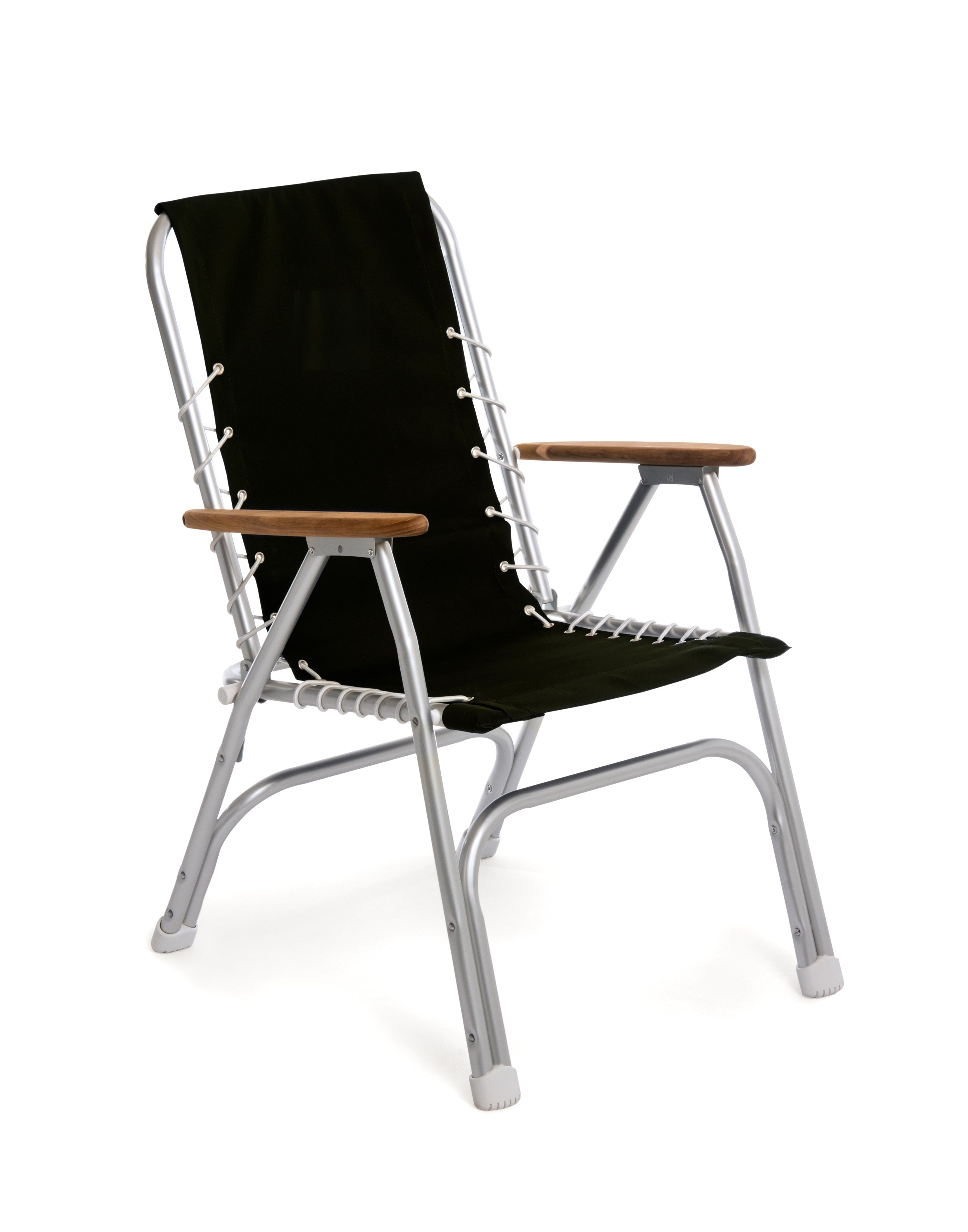 FORMA MARINE Folding Boat Chair with Bamboo Armrests Aluminum High Back Black M150BL #color_black