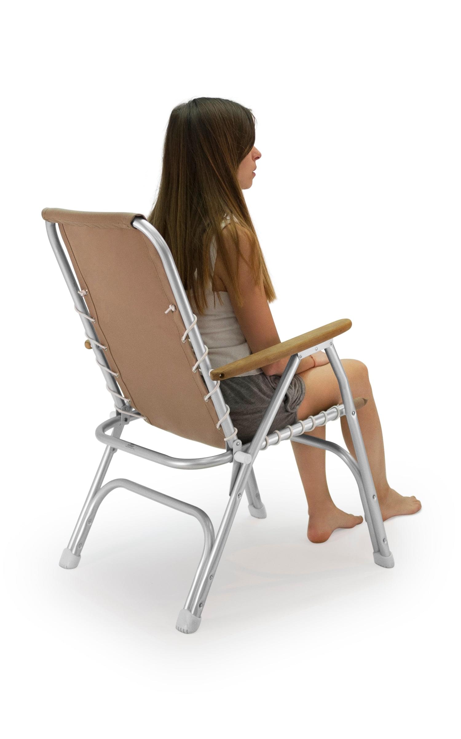 FORMA MARINE Boat Chair Folding Aluminum High Back  with Bamboo Armrests, Brown Fabric Set of 2 2ECO150BR #color_brown