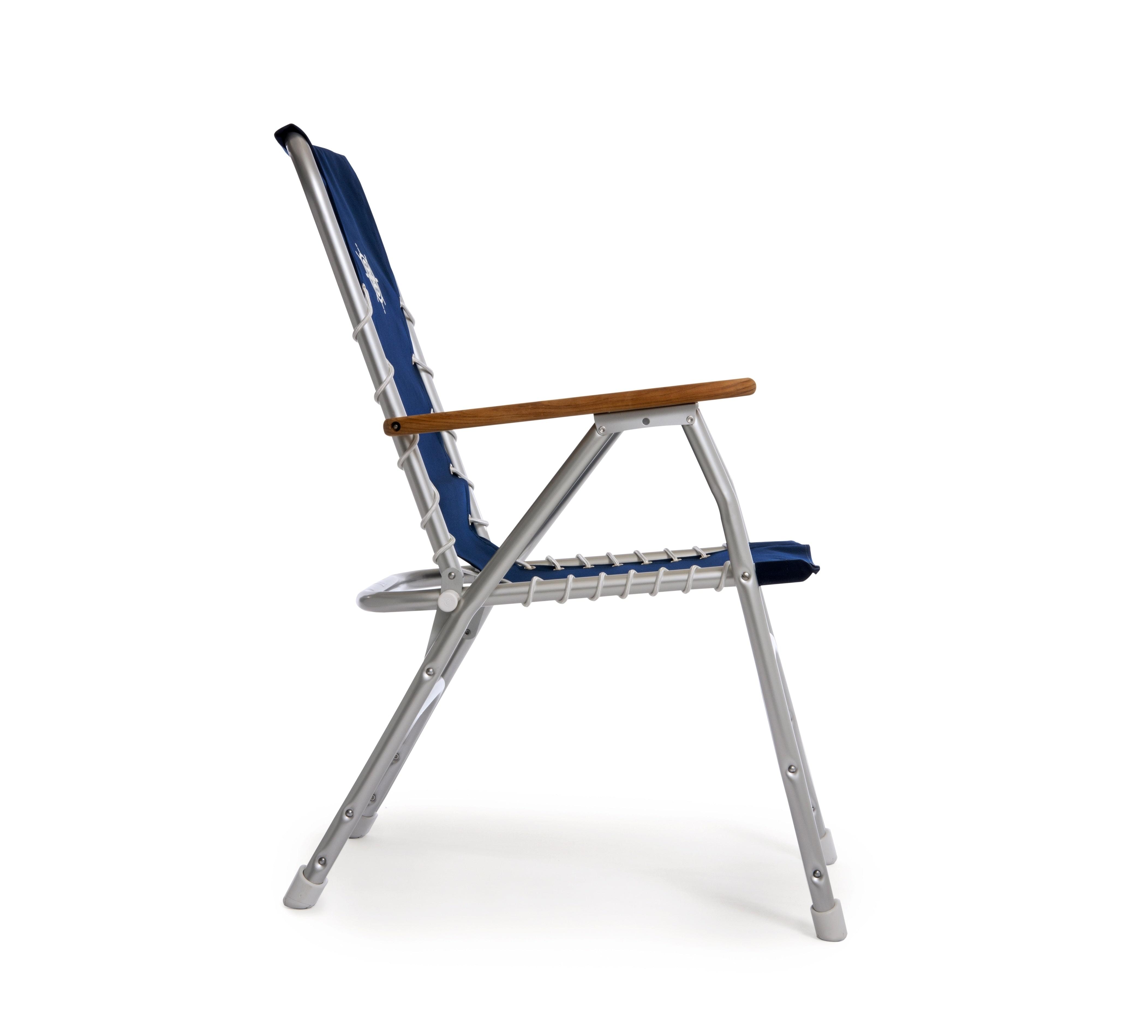 FORMA MARINE Boat Chair Folding Aluminum High Back  with Bamboo Armrests, Navy Blue Fabric ECO150NB #color_navy