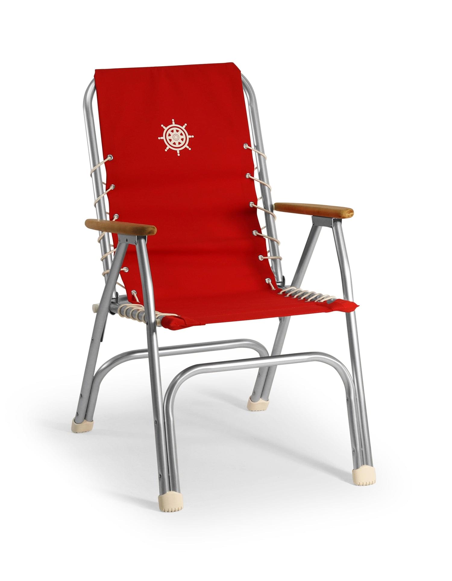 FORMA MARINE Boat Chair Folding Aluminum High Back  with Bamboo Armrests, Red Fabric ECO150G #color_red