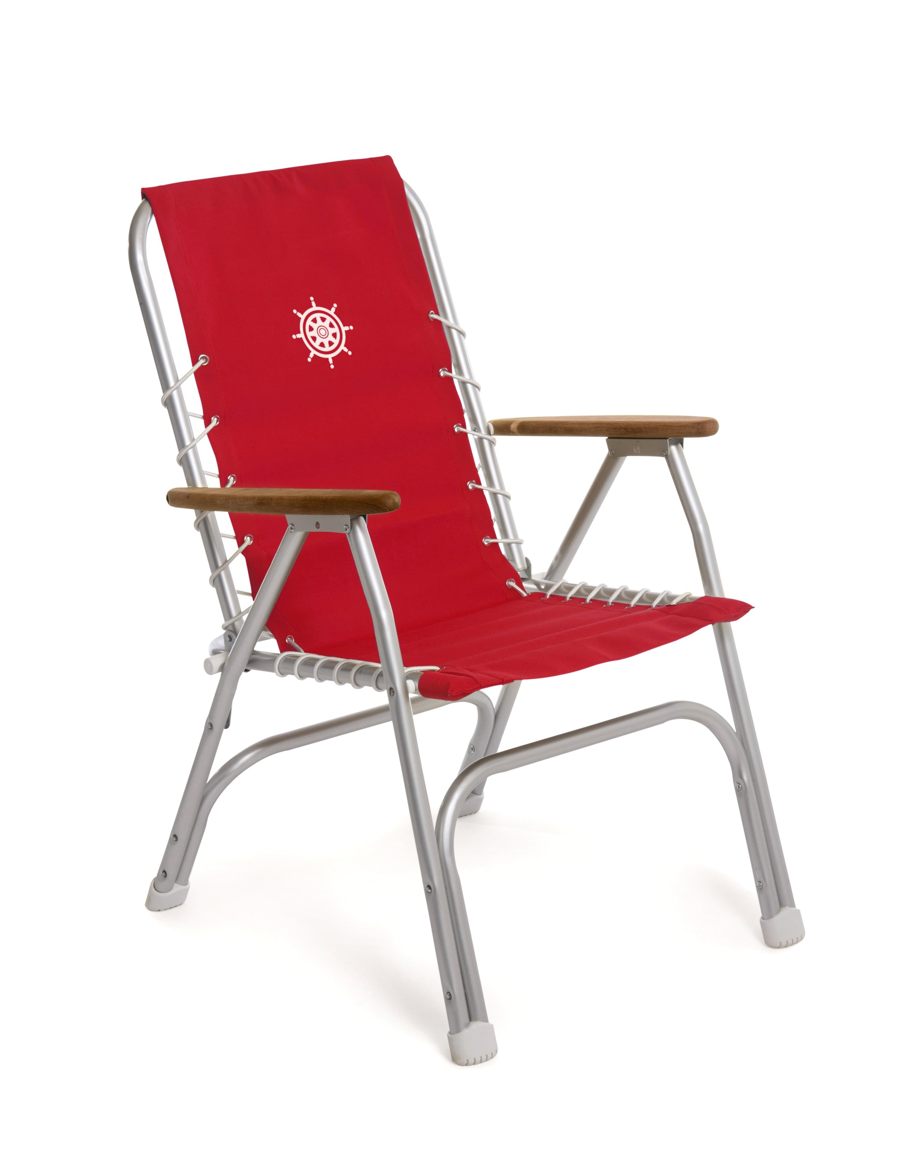 FORMA MARINE Boat Chair Folding Aluminum High Back  with Bamboo Armrests, Red Fabric ECO150G #color_red