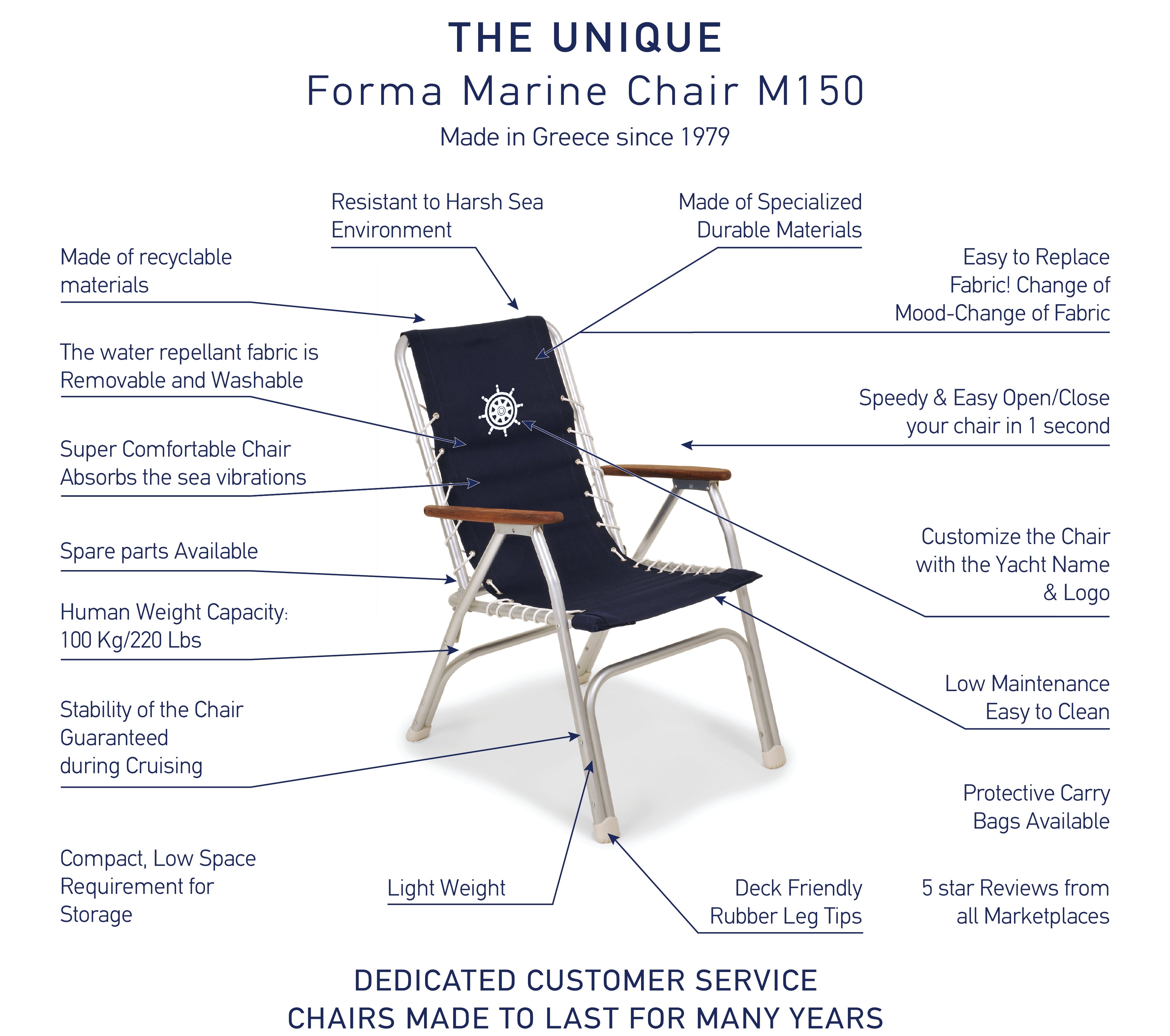 FORMA MARINE Boat Chair with Teak Armrests Folding Aluminum High Back Brown M150BR #color_brown