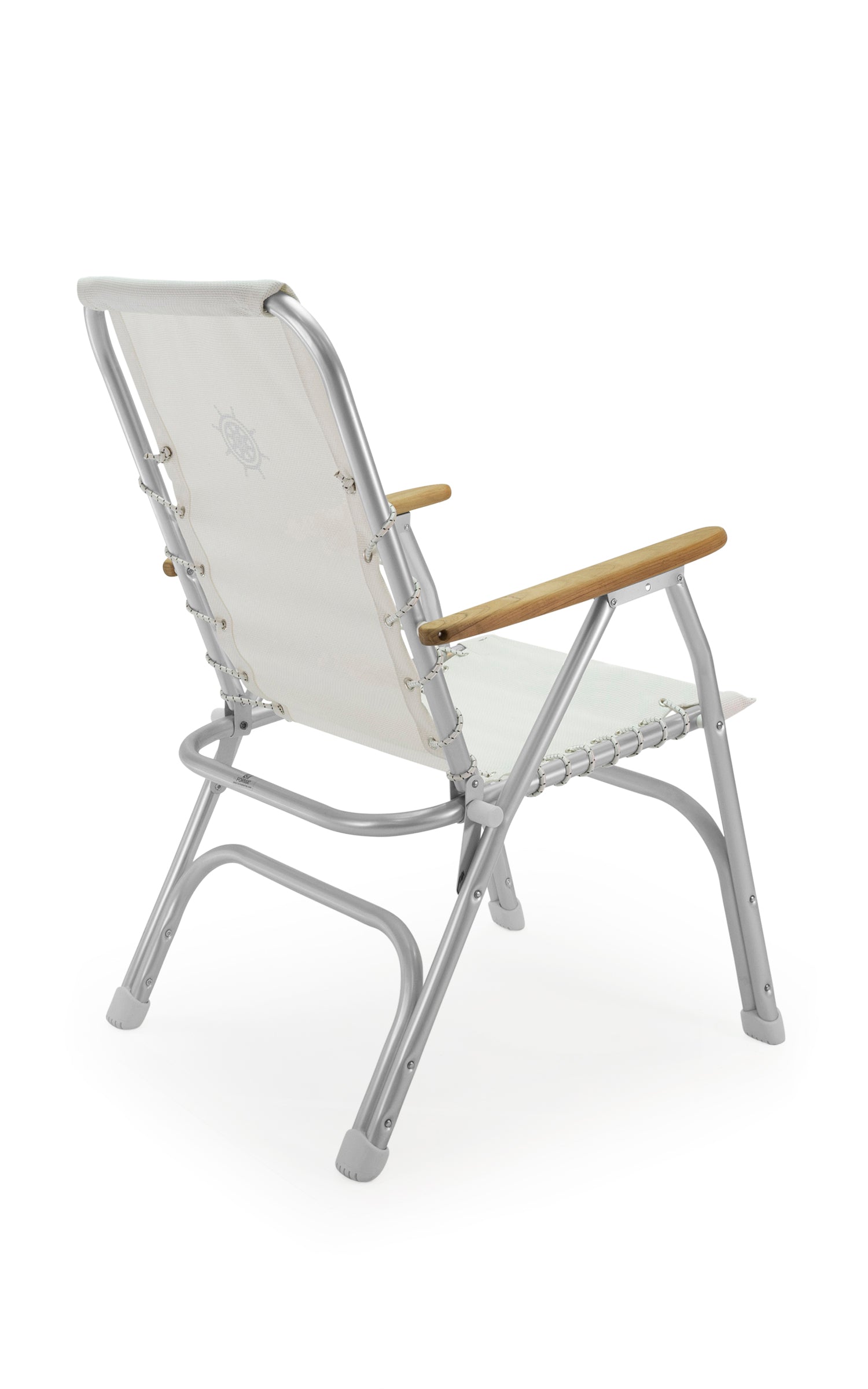 FORMA MARINE Boat Chair with Teak Armrests Folding Aluminum High Back White Textilene Fabric M150VW #color_white vinyl