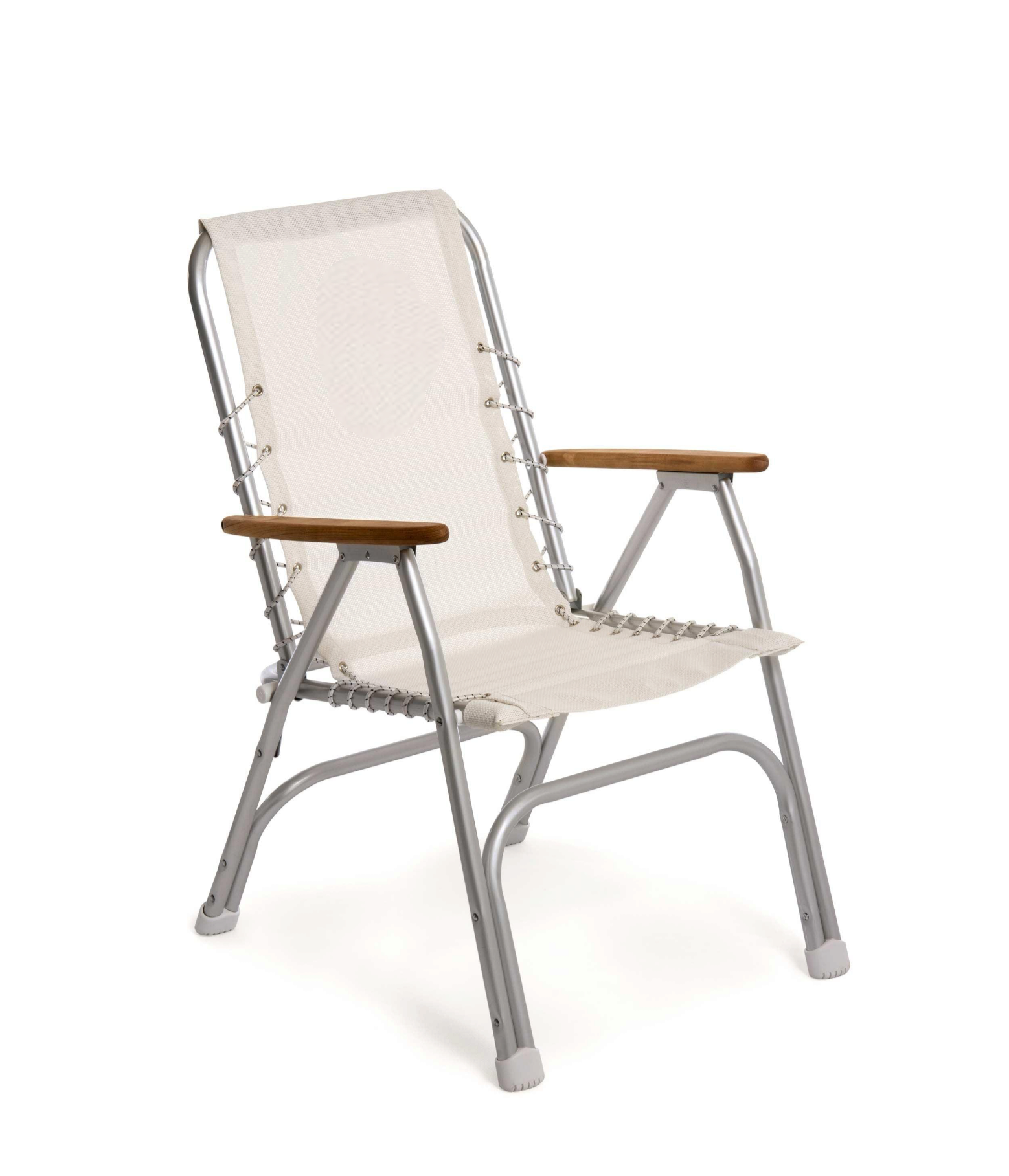 FORMA MARINE Boat Chair with Bamboo Armrests Folding Aluminum High Back White Textilene M150VW-BB #color_white vinyl