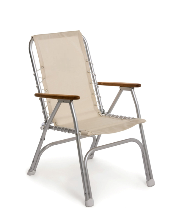 FORMA MARINE Folding Boat Chair with Bamboo Armrests Aluminum High Back White M150WX-BB  #color_white