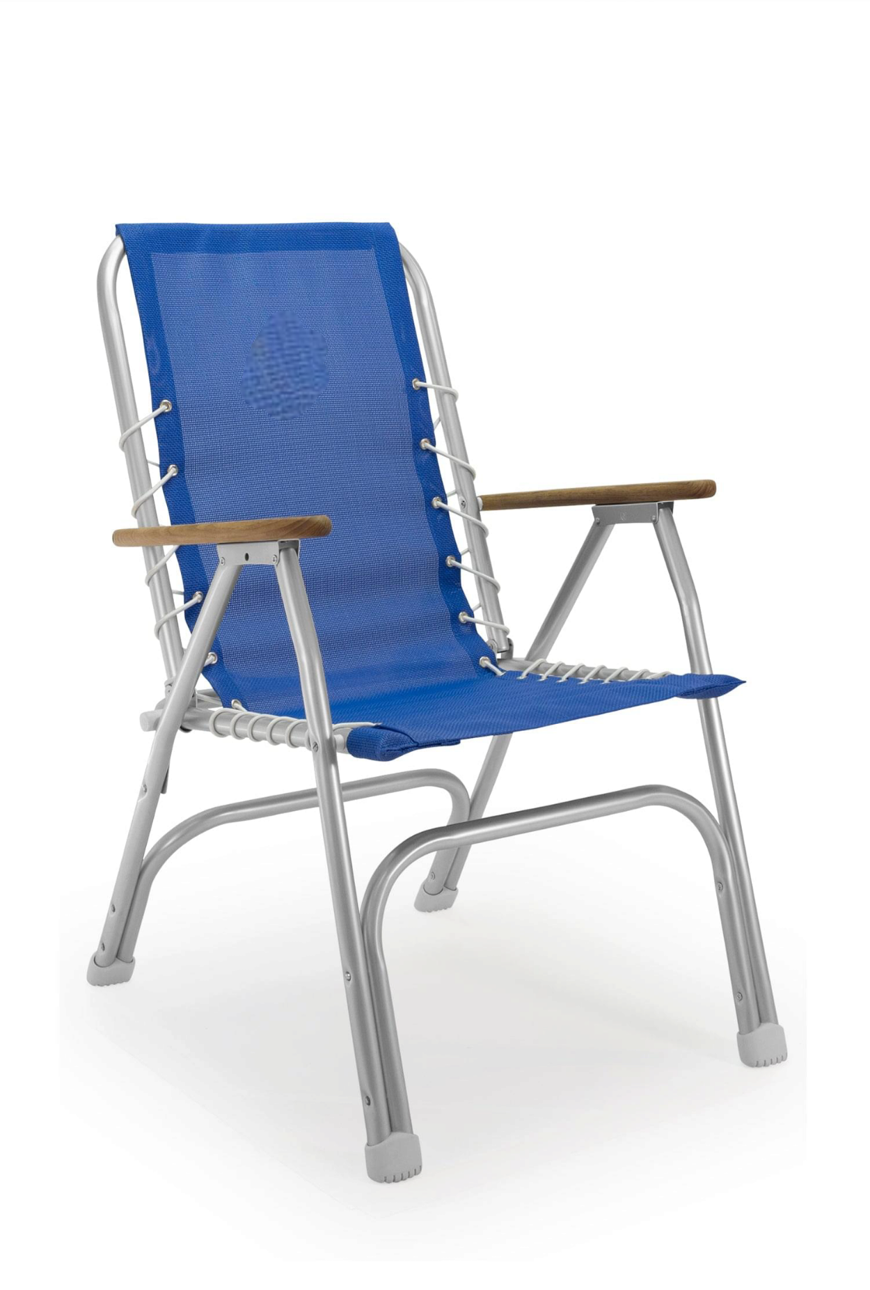 FORMA MARINE Boat Chair with Bamboo Armrests Folding Aluminum High Back Blue Textilene M150VBX-BB #color_blue vinyl