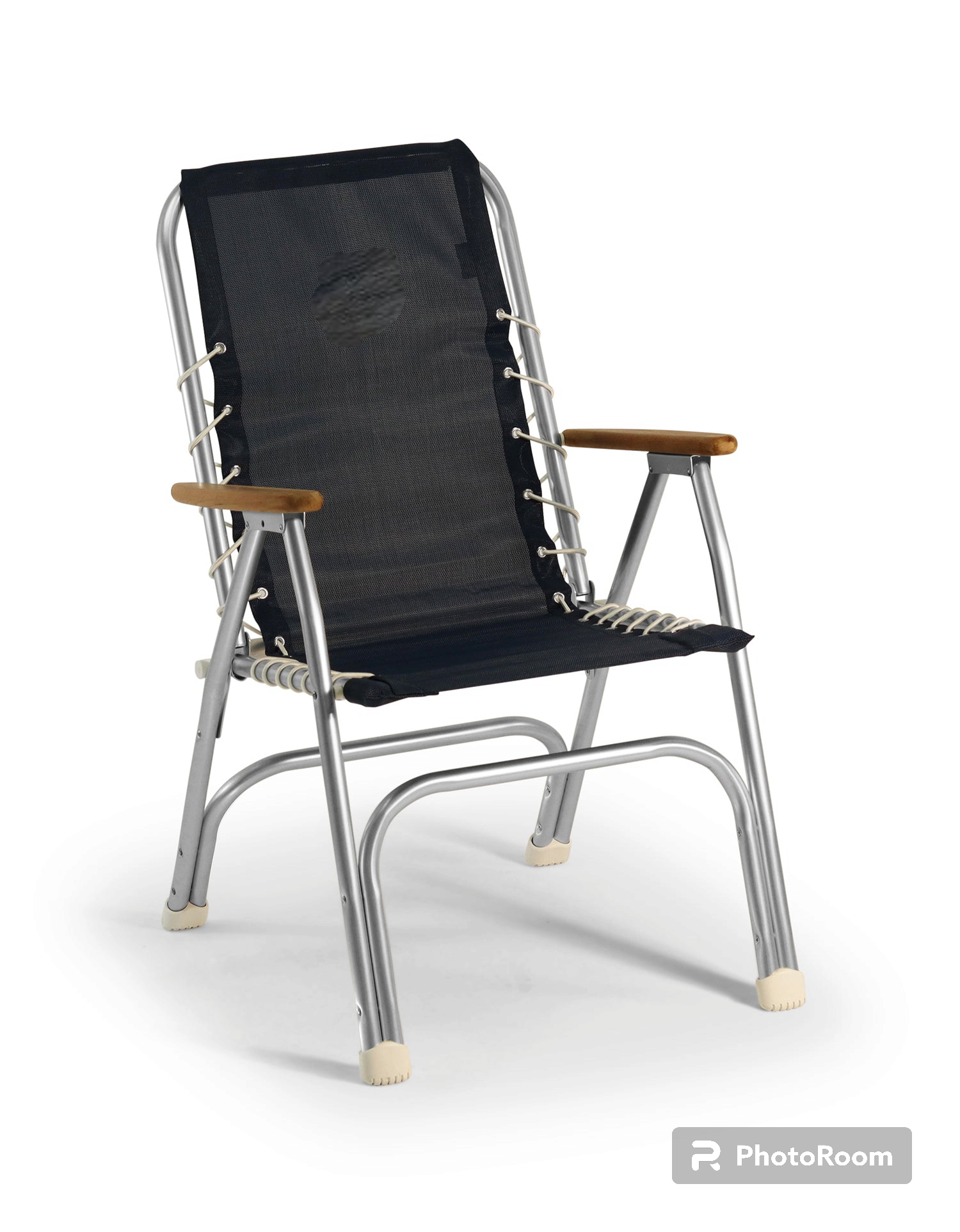 FORMA MARINE Boat Chair with Bamboo Armrests Folding Aluminum High Back Navy Blue Textilene M150VNBX-BB #color_navy vinyl