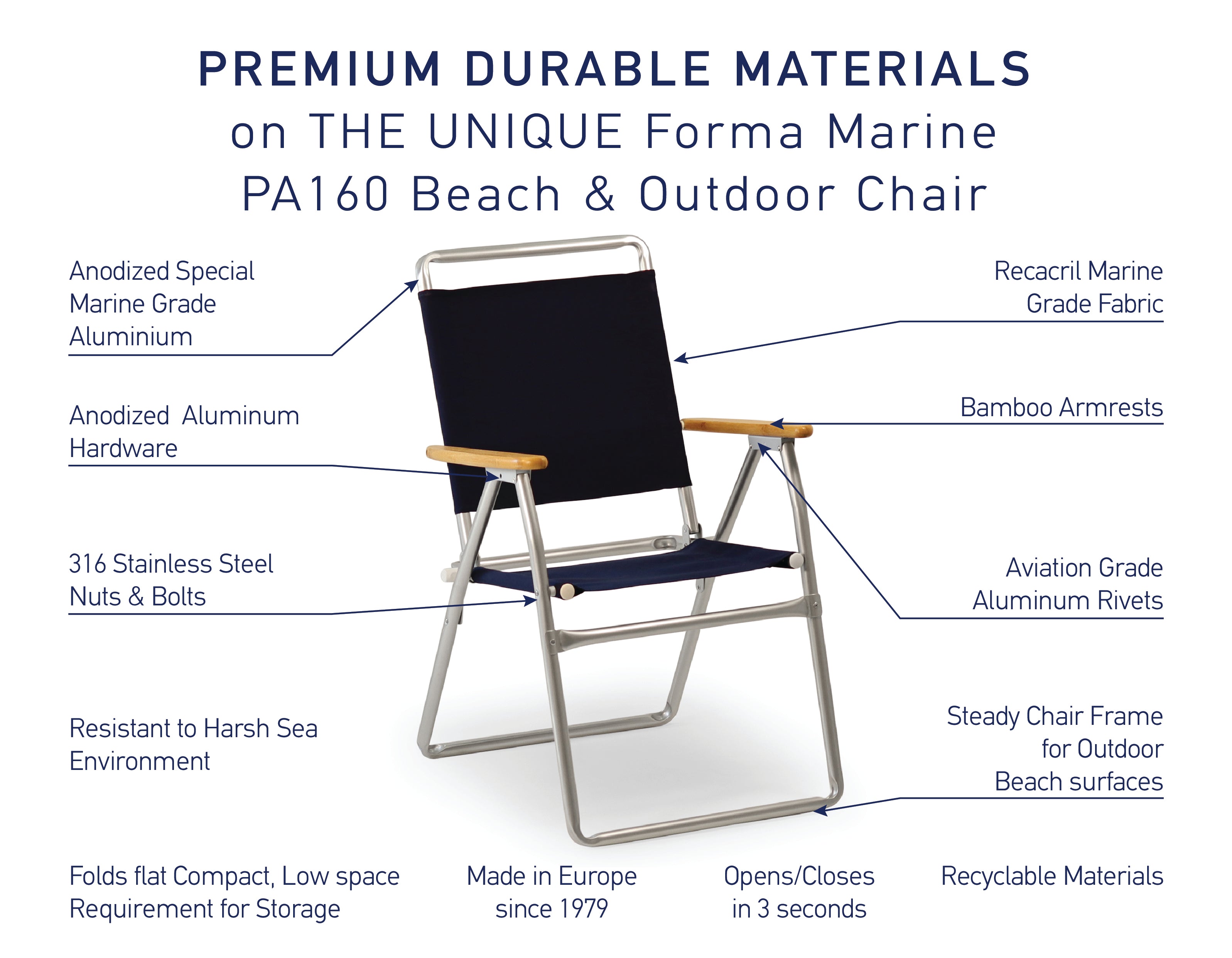 FORMA MARINE Outdoor Chair with Bamboo Armrests Folding Aluminum Black  PA160BL-BB #color_black