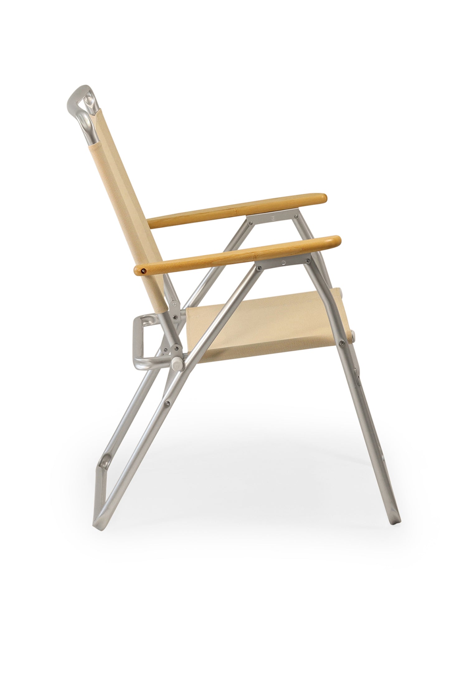 FORMA MARINE Outdoor Chair with Bamboo Armrests Folding Aluminum VINYL Off- white PA160VW-BB #color_beige