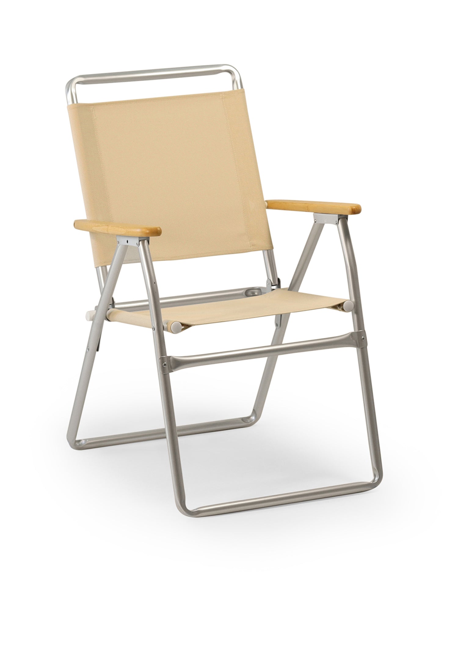 FORMA MARINE Outdoor Chair with Bamboo Armrests Folding Aluminum VINYL Off- white PA160VW-BB #color_beige