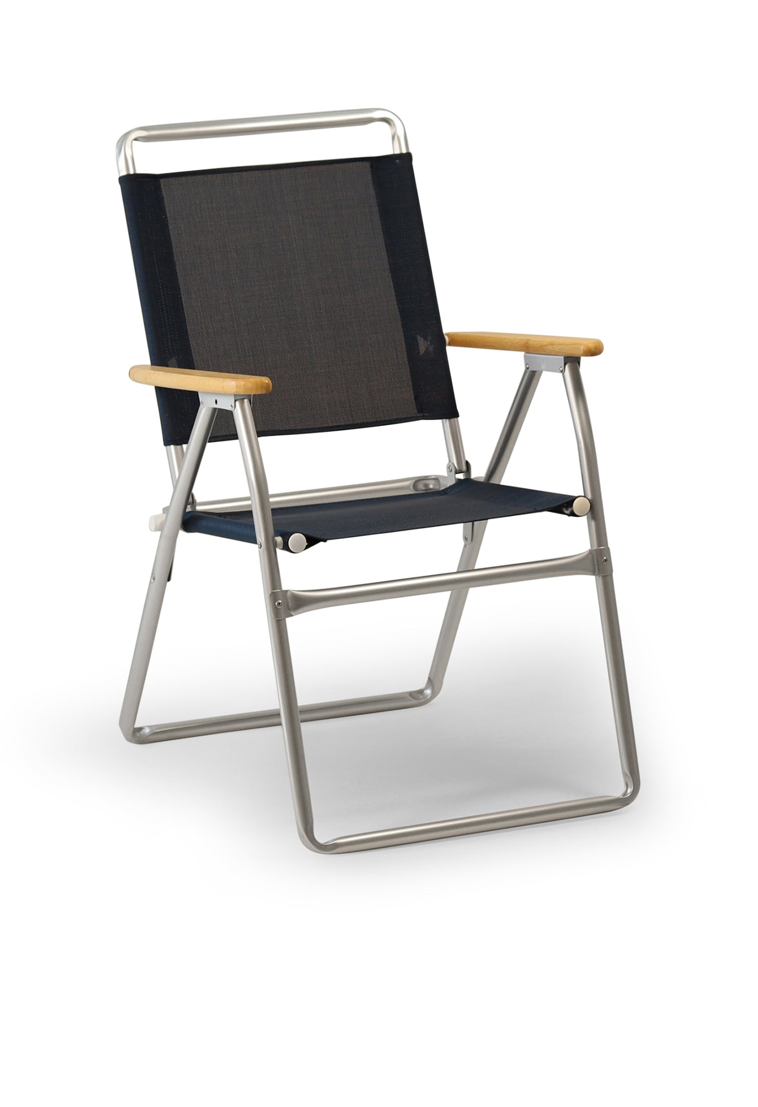 FORMA MARINE Outdoor Chair with Bamboo Armrests Folding Aluminum VINYL Navy Blue PA160VNB-BB #color_navy vinyl