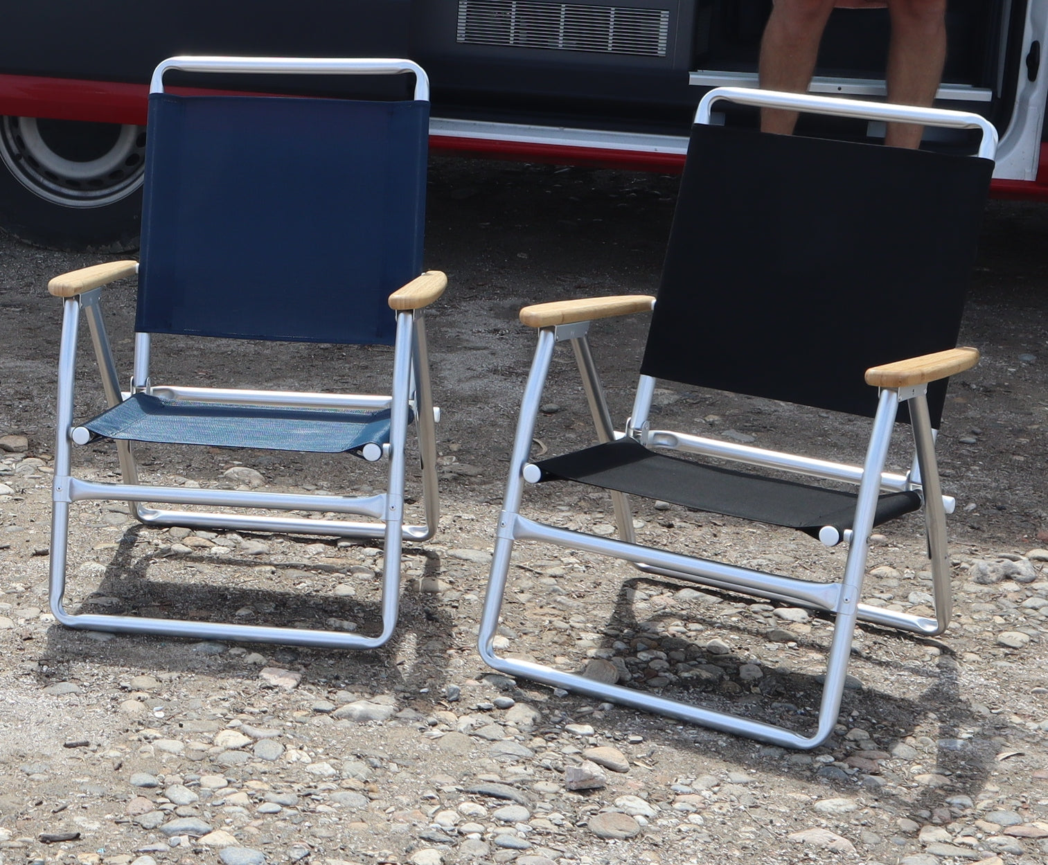 FORMA MARINE Outdoor Chair with Bamboo Armrests Folding Aluminum Navy Blue  PA600NB-BB #color_navy